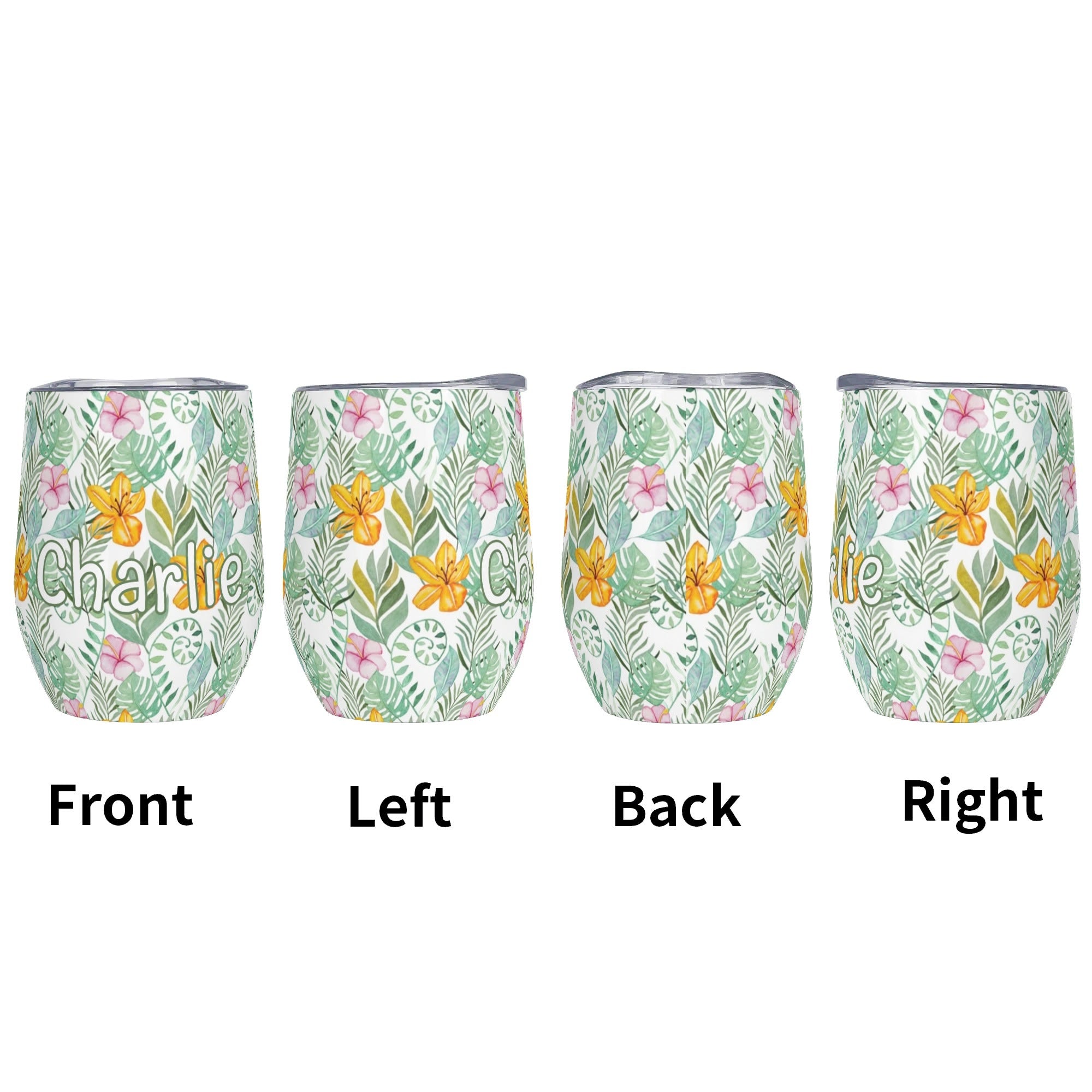 Personalised Tropical Flowers And Leaves 12oz Wine Tumbler / Travel Mug Personalised Wine Tumbler / Travel Mug Plants Printed Offshore