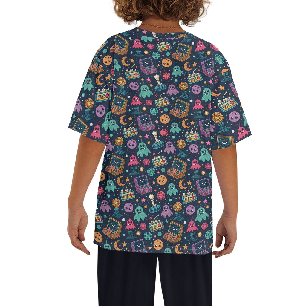 Space Arcade Kids Loose Fit Short Sleeve T-Shirt Kid's Full Print T-shirt Games Printed Offshore Retro