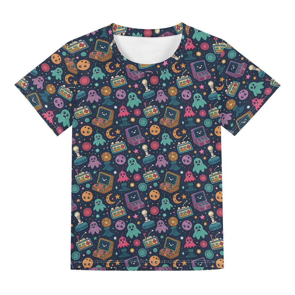Space Arcade Kids Loose Fit Short Sleeve T-Shirt Kid's Full Print T-shirt Games Printed Offshore Retro