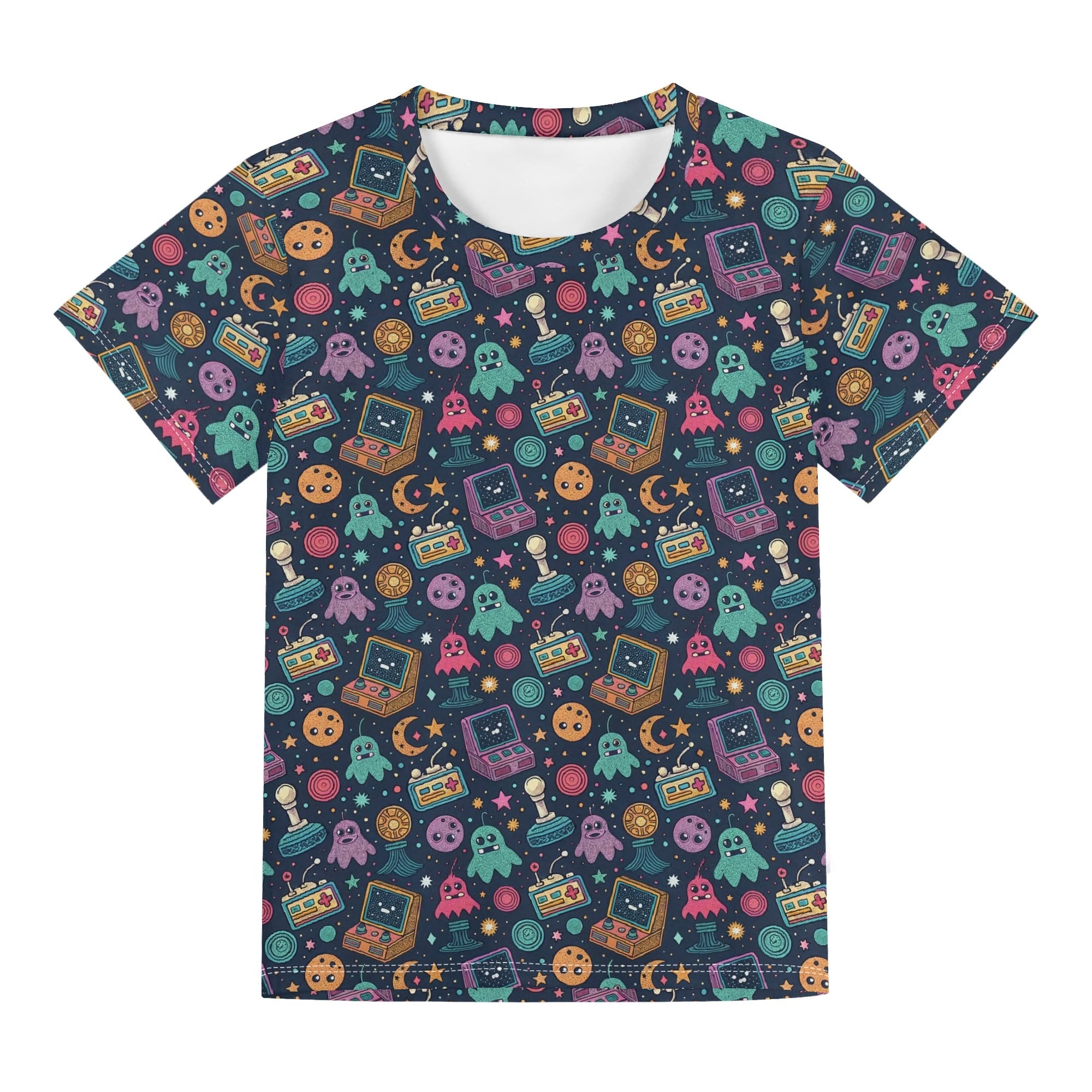 Space Arcade Kids Loose Fit Short Sleeve T-Shirt Kid's Full Print T-shirt Games Printed Offshore Retro