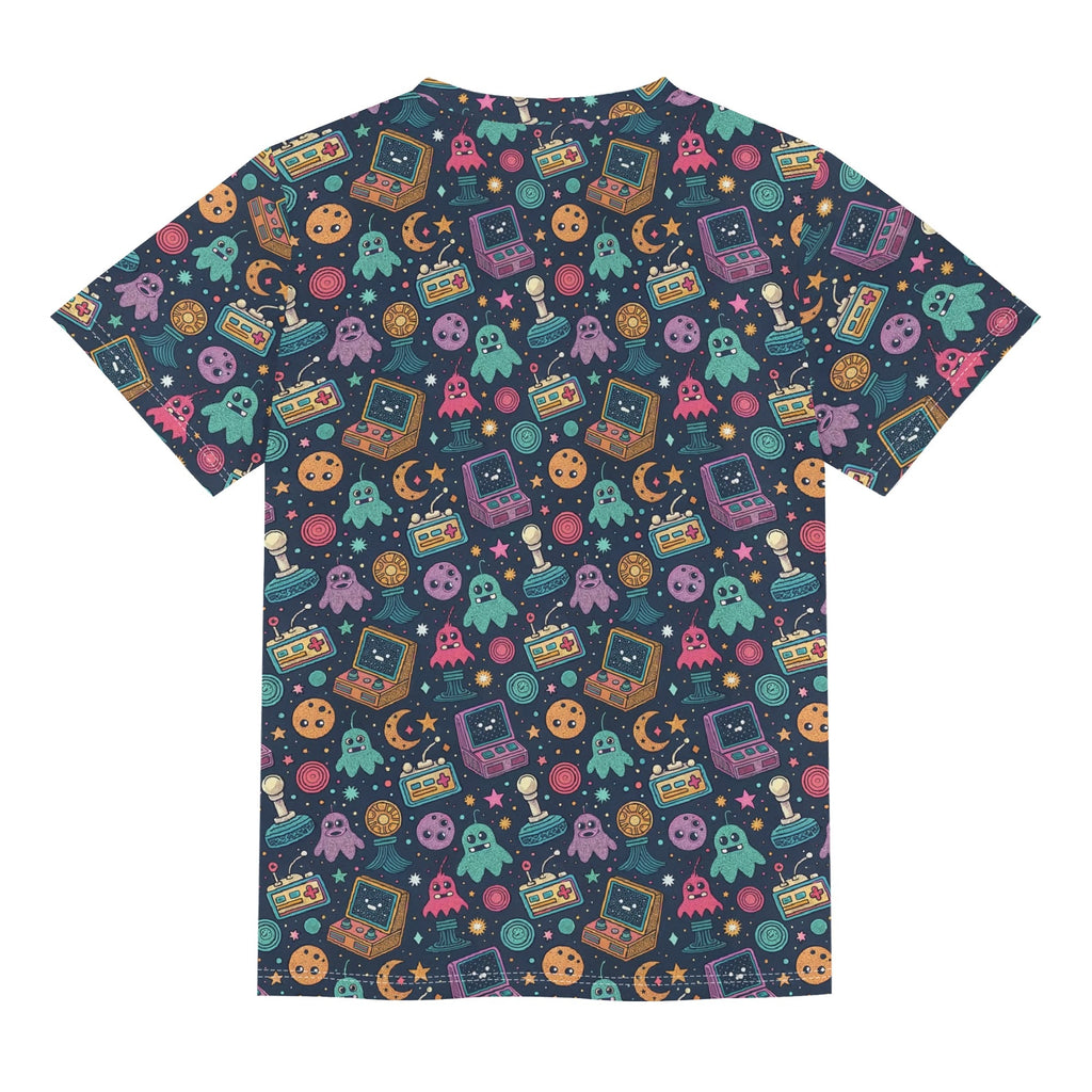 Space Arcade Kids Loose Fit Short Sleeve T-Shirt Kid's Full Print T-shirt Games Printed Offshore Retro