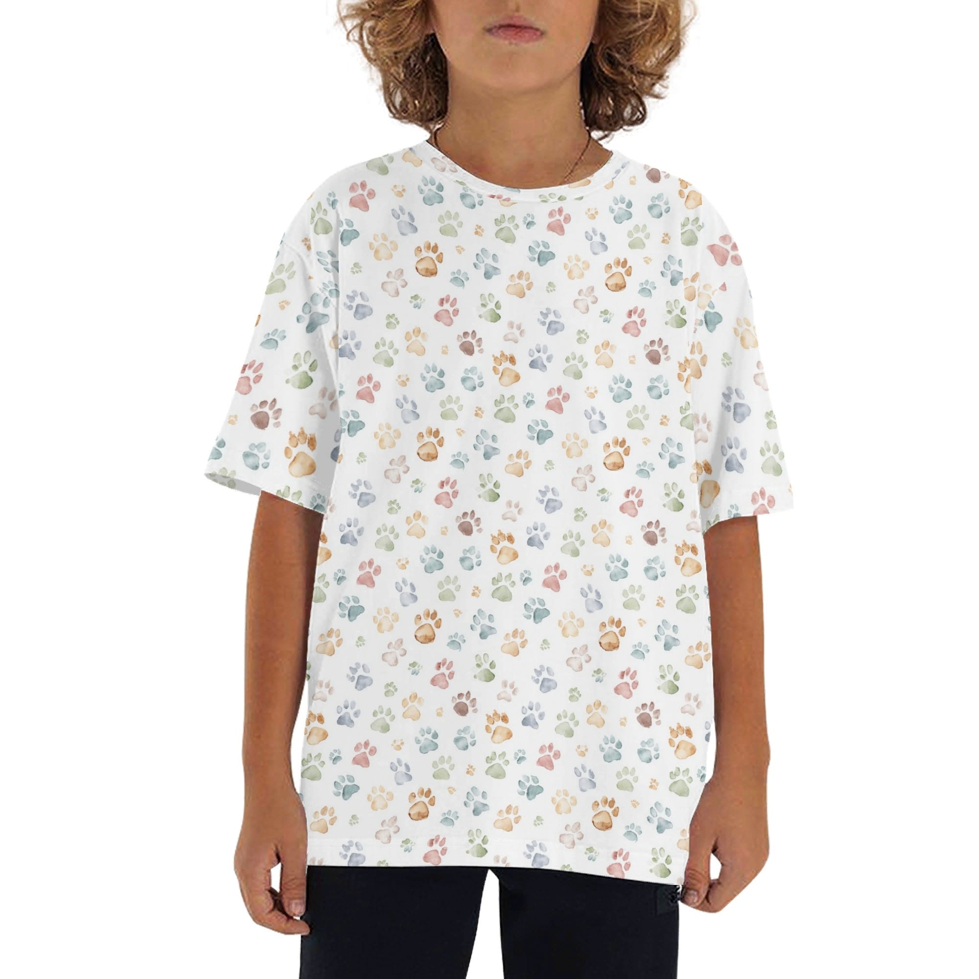 Paw Print Kids Loose Fit Short Sleeve T-Shirt XL Kid's Full Print T-shirt animal Printed Offshore
