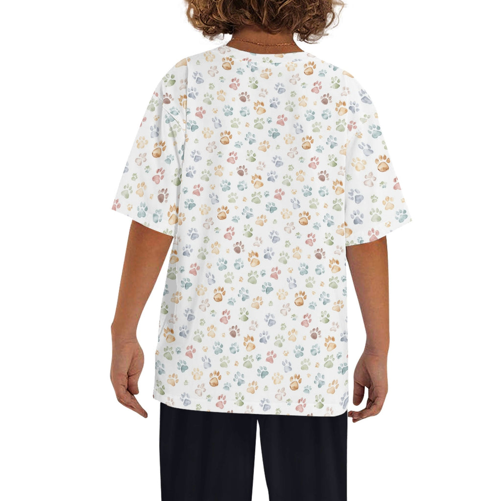 Paw Print Kids Loose Fit Short Sleeve T-Shirt Kid's Full Print T-shirt animal Printed Offshore