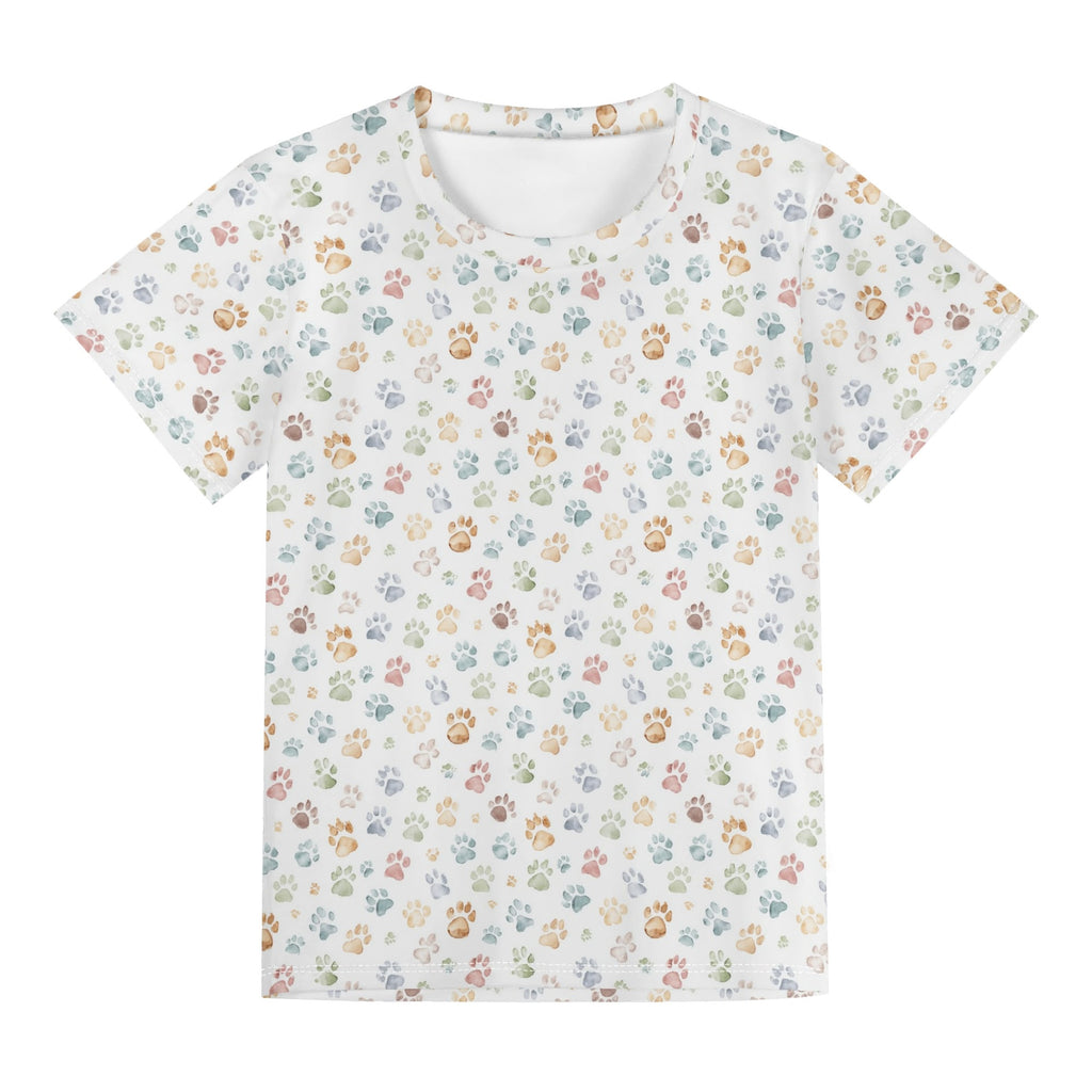 Paw Print Kids Loose Fit Short Sleeve T-Shirt Kid's Full Print T-shirt animal Printed Offshore