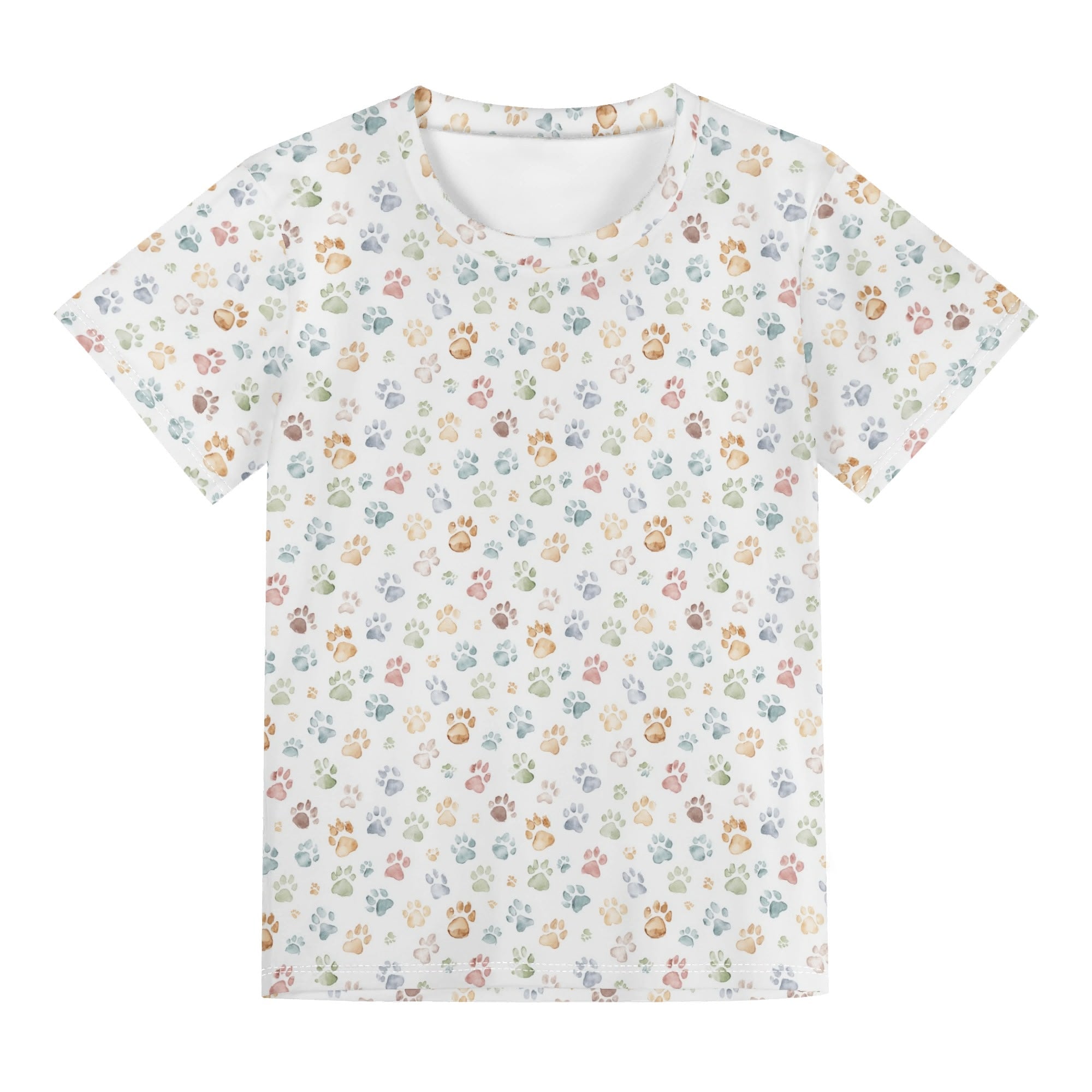 Paw Print Kids Loose Fit Short Sleeve T-Shirt Kid's Full Print T-shirt animal Printed Offshore