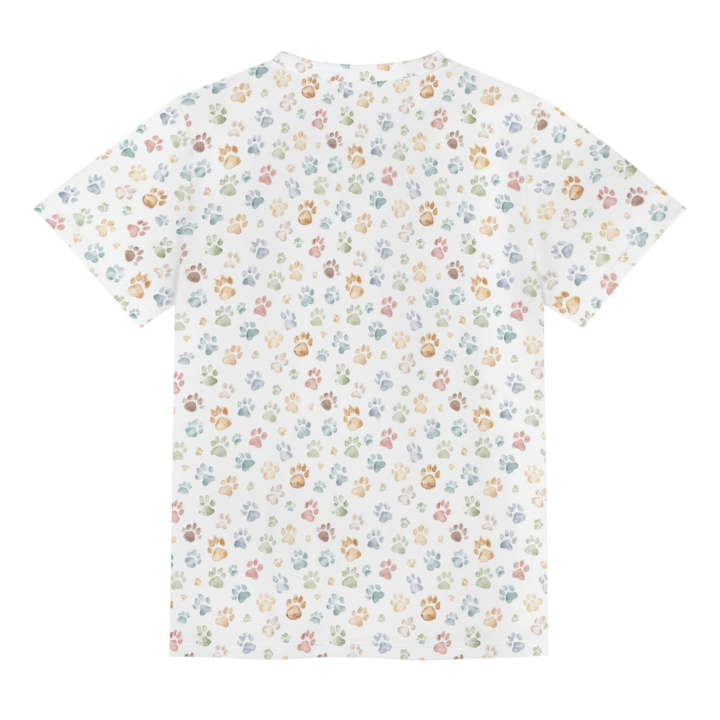 Paw Print Kids Loose Fit Short Sleeve T-Shirt Kid's Full Print T-shirt animal Printed Offshore