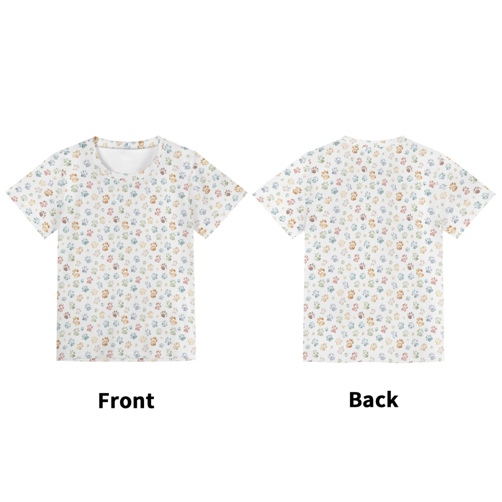 Paw Print Kids Loose Fit Short Sleeve T-Shirt Kid's Full Print T-shirt animal Printed Offshore
