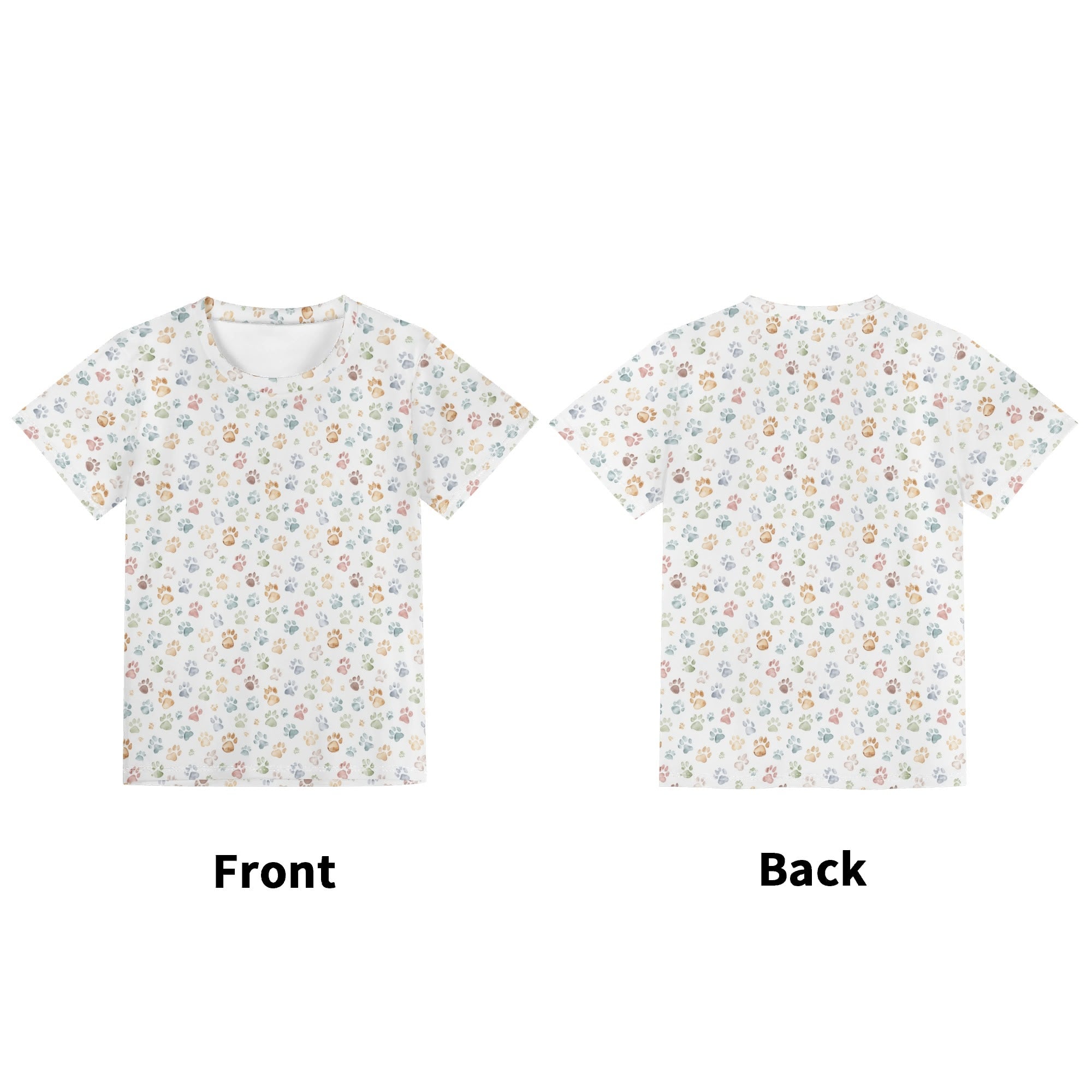 Paw Print Kids Loose Fit Short Sleeve T-Shirt Kid's Full Print T-shirt animal Printed Offshore