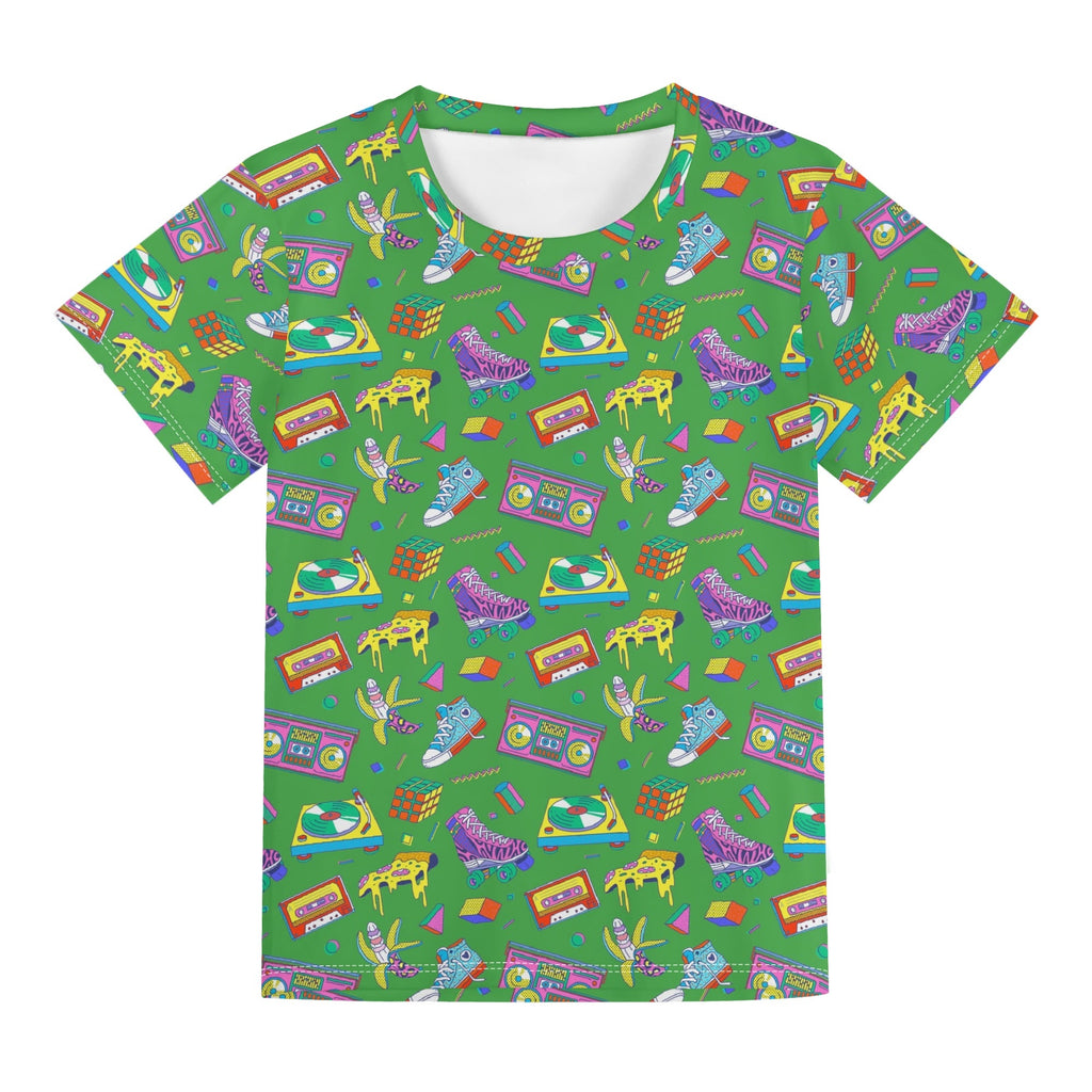 Bright 80s Kids Loose Fit Short Sleeve T-Shirt Kid's Full Print T-shirt Printed Offshore Retro