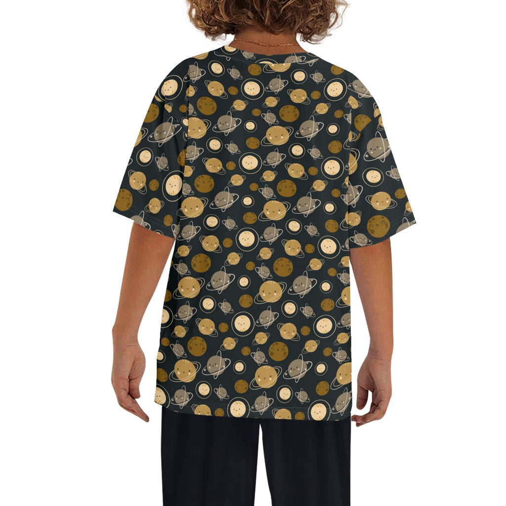 Planets Kids Loose Fit Short Sleeve T-Shirt Kid's Full Print T-shirt Printed Offshore Space