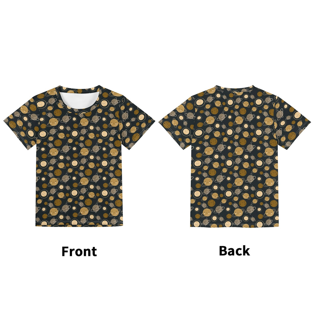 Planets Kids Loose Fit Short Sleeve T-Shirt Kid's Full Print T-shirt Printed Offshore Space