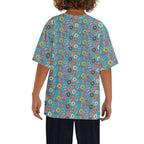 Doughnuts On Blue Kids Loose Fit Short Sleeve T-Shirt Kid's Full Print T-shirt Food Printed Offshore