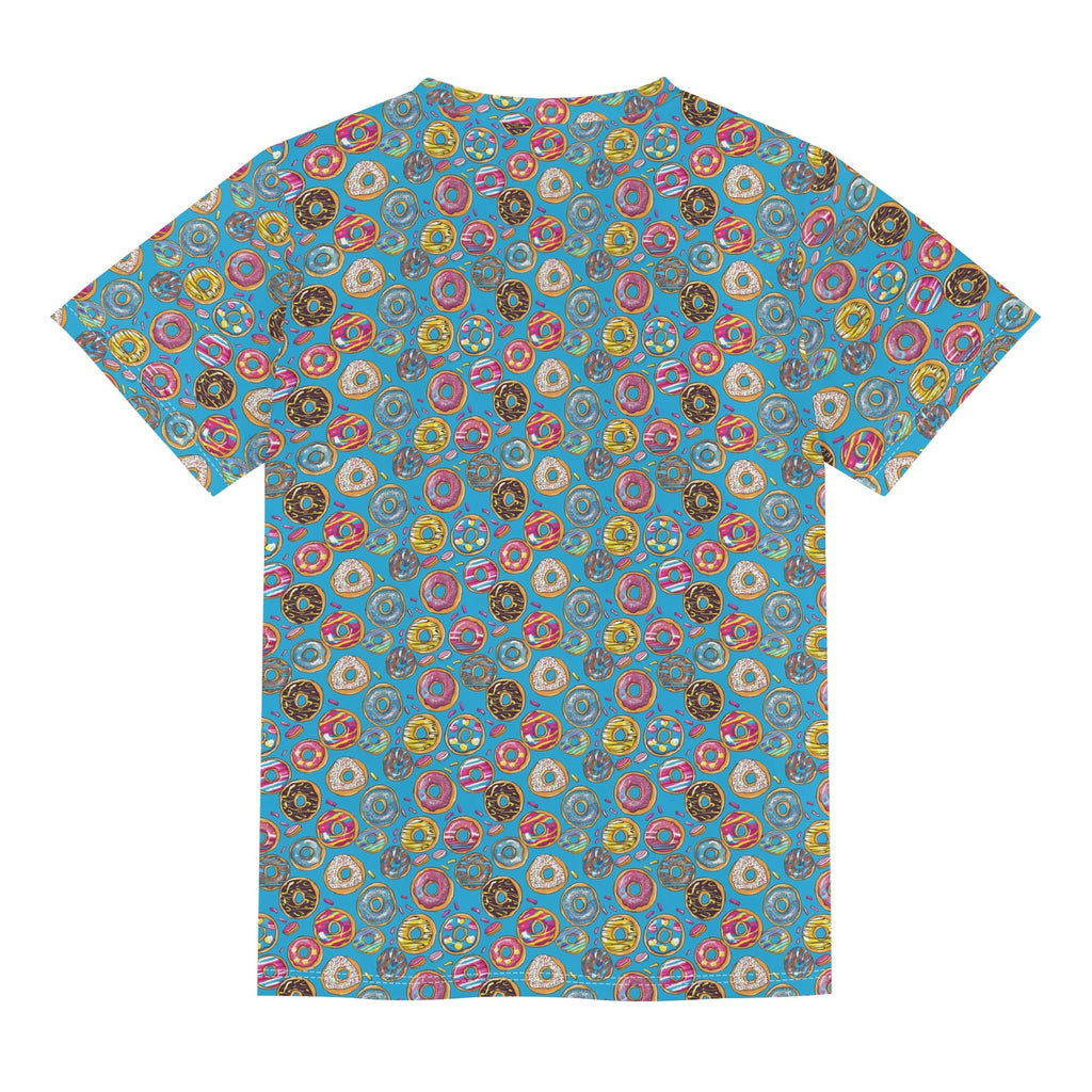 Doughnuts On Blue Kids Loose Fit Short Sleeve T-Shirt Kid's Full Print T-shirt Food Printed Offshore