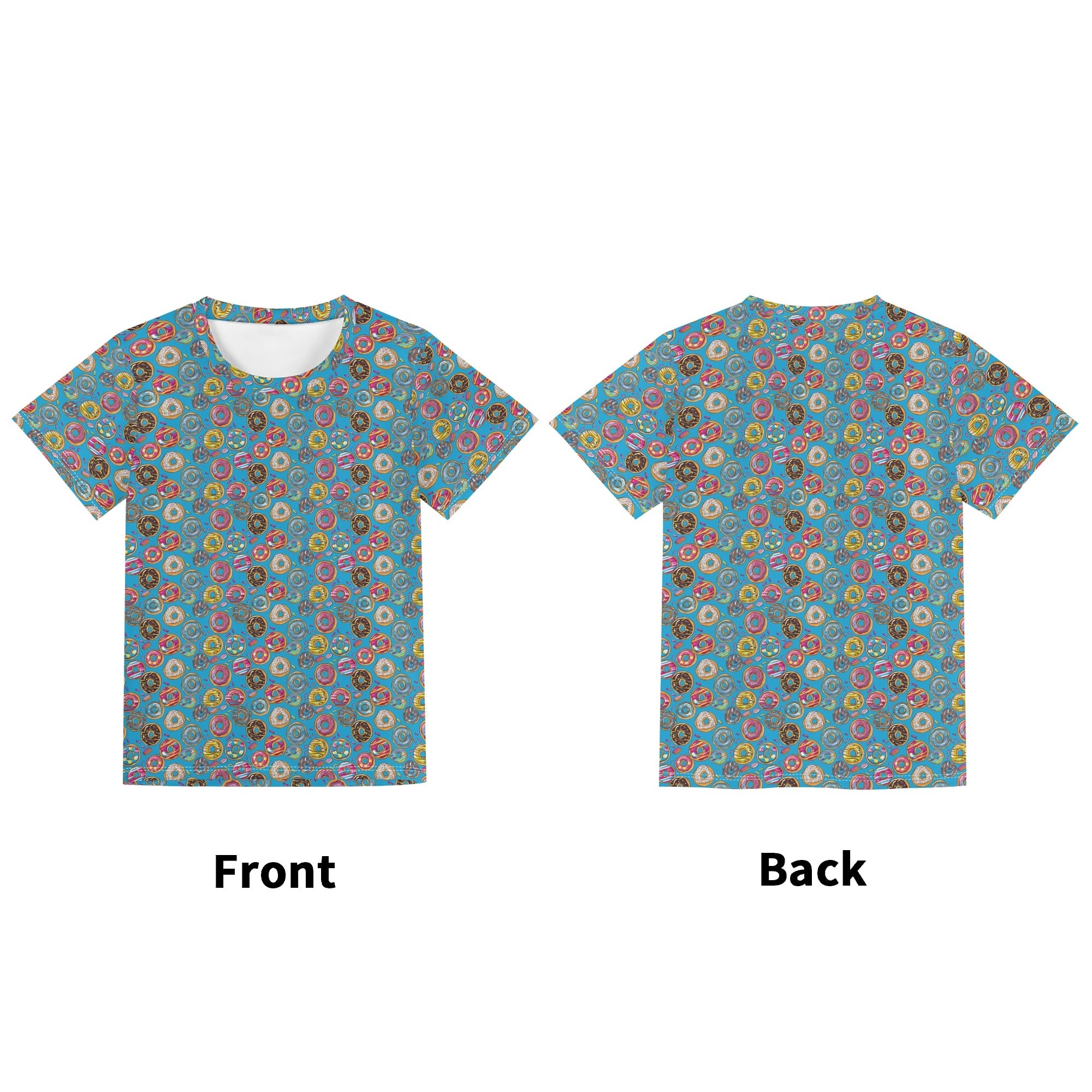 Doughnuts On Blue Kids Loose Fit Short Sleeve T-Shirt Kid's Full Print T-shirt Food Printed Offshore