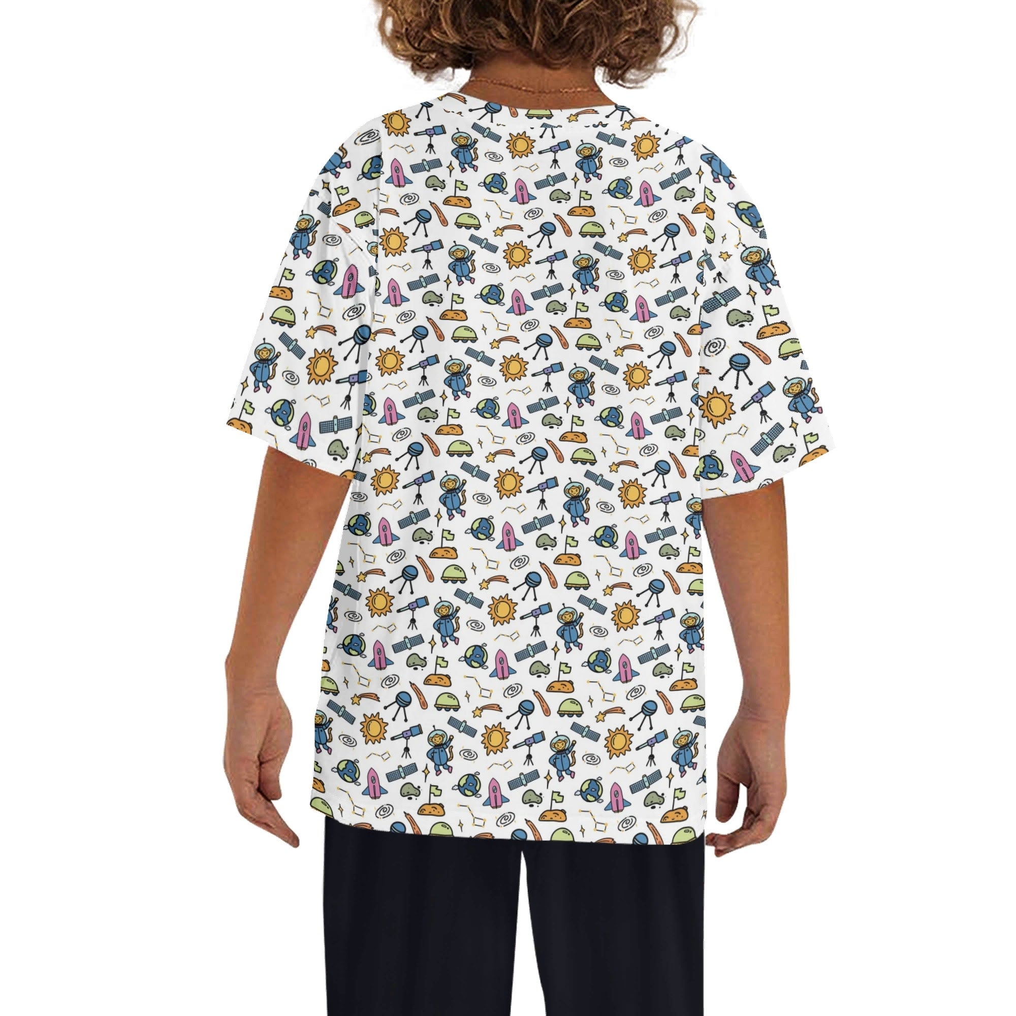 Monkey Astronaut In Space Kids Loose Fit Short Sleeve T-Shirt Kid's Full Print T-shirt animal Printed Offshore Space