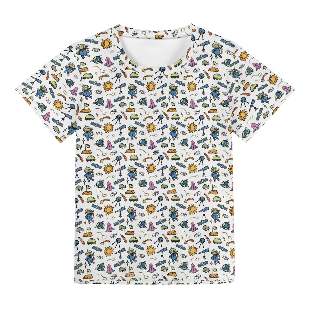 Monkey Astronaut In Space Kids Loose Fit Short Sleeve T-Shirt Kid's Full Print T-shirt animal Printed Offshore Space