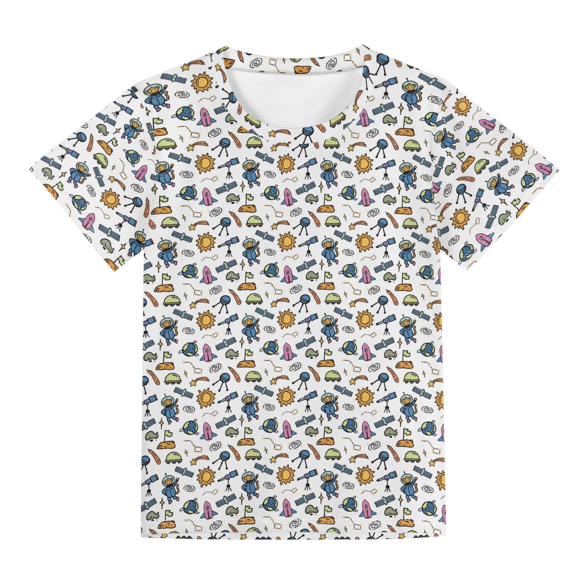 Monkey Astronaut In Space Kids Loose Fit Short Sleeve T-Shirt Kid's Full Print T-shirt animal Printed Offshore Space