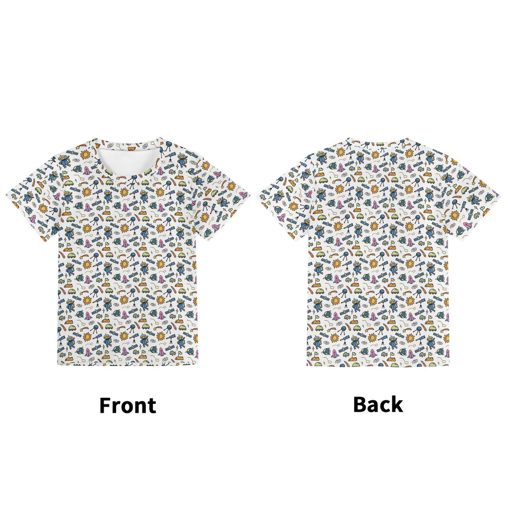 Monkey Astronaut In Space Kids Loose Fit Short Sleeve T-Shirt Kid's Full Print T-shirt animal Printed Offshore Space