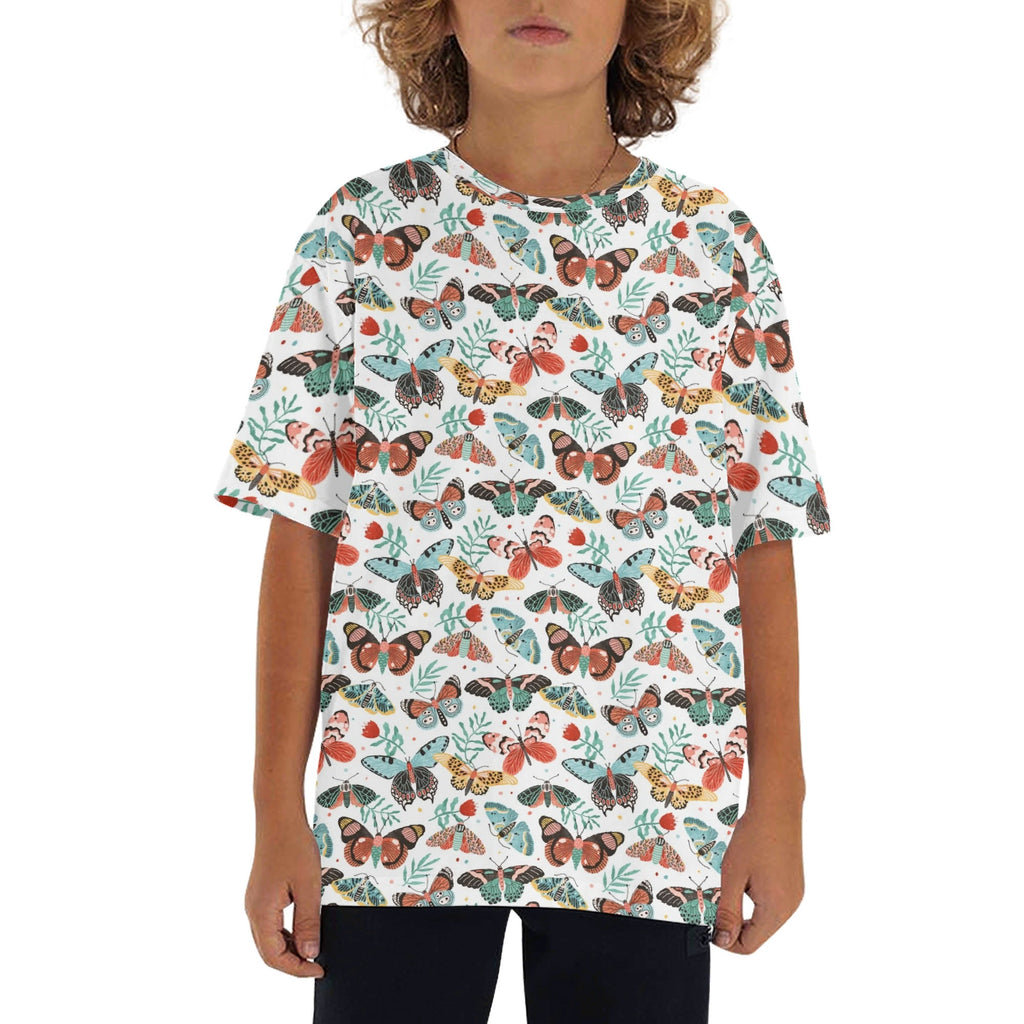 Moths And Pretty Butterflies Kids Loose Fit Short Sleeve T-Shirt XL Kid's Full Print T-shirt animal Printed Offshore