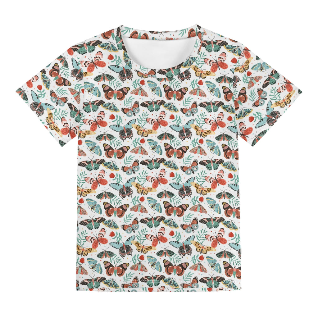 Moths And Pretty Butterflies Kids Loose Fit Short Sleeve T-Shirt Kid's Full Print T-shirt animal Printed Offshore