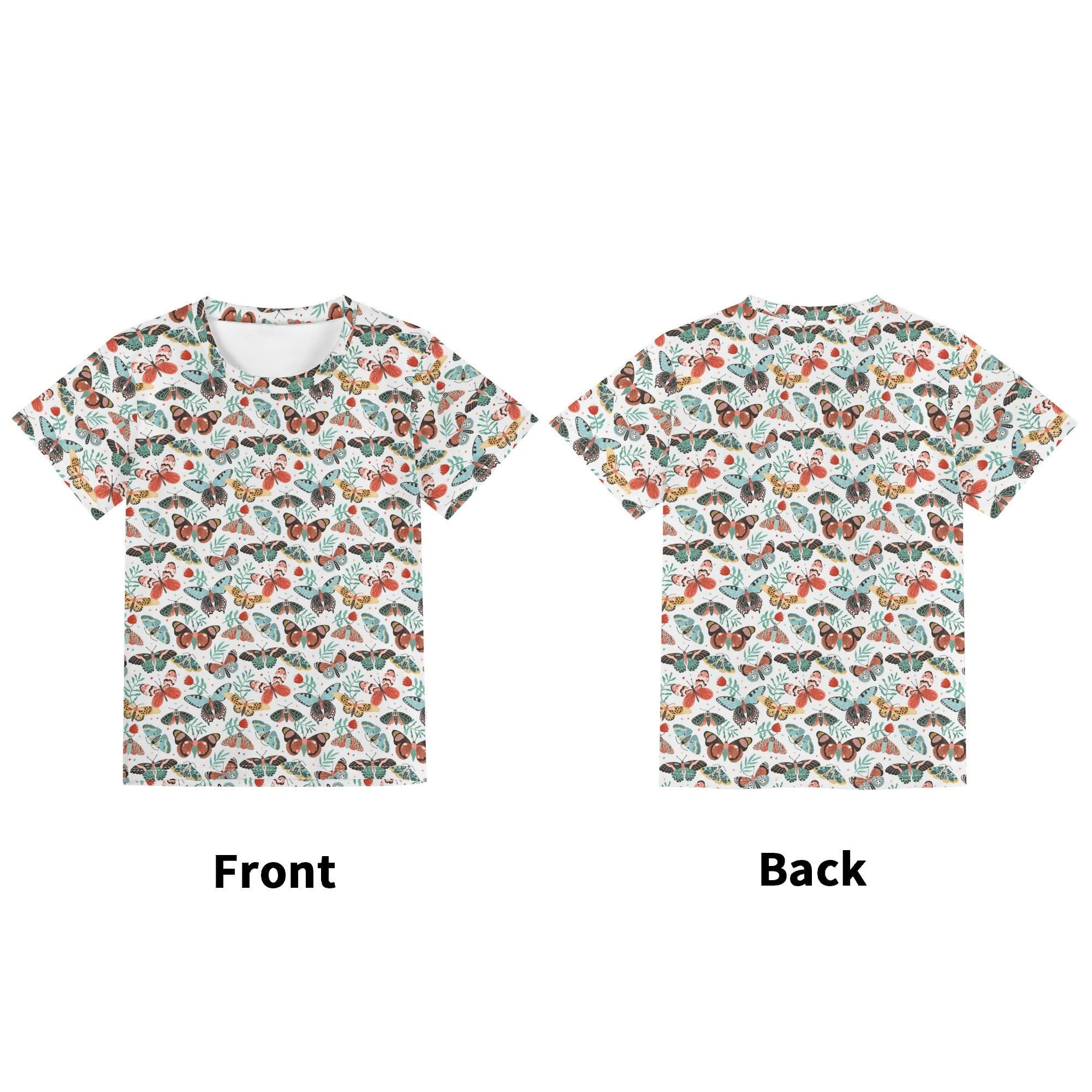 Moths And Pretty Butterflies Kids Loose Fit Short Sleeve T-Shirt Kid's Full Print T-shirt animal Printed Offshore