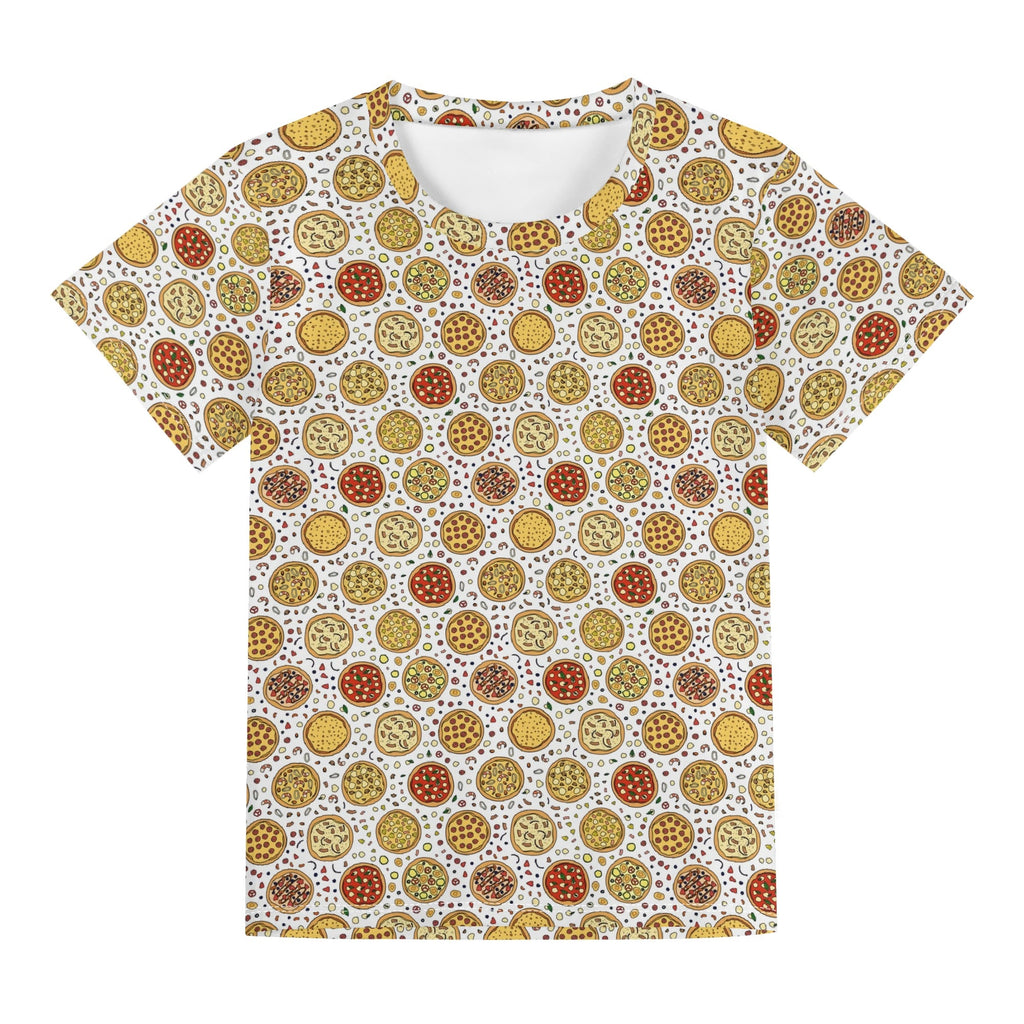 Round Pizzas On White Kids Loose Fit Short Sleeve T-Shirt Kid's Full Print T-shirt Food Printed Offshore