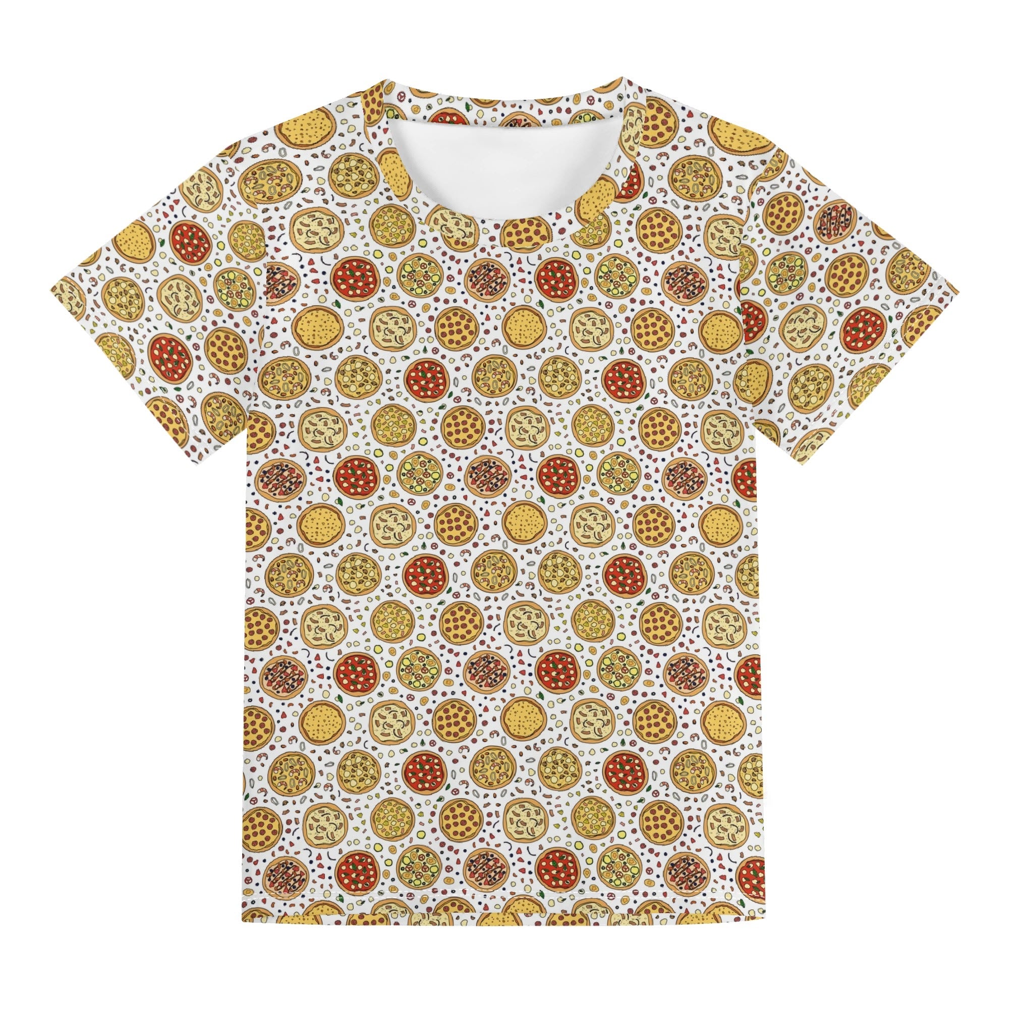 Round Pizzas On White Kids Loose Fit Short Sleeve T-Shirt Kid's Full Print T-shirt Food Printed Offshore