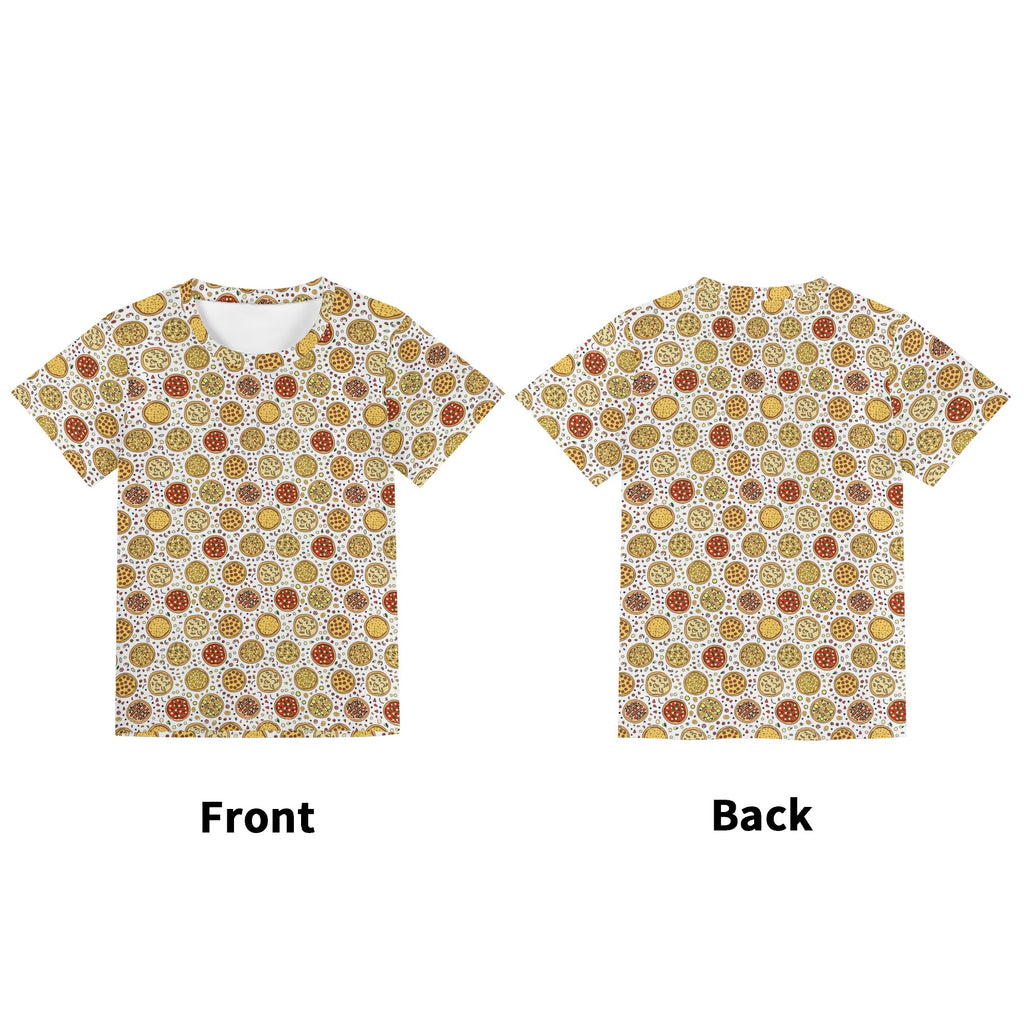 Round Pizzas On White Kids Loose Fit Short Sleeve T-Shirt Kid's Full Print T-shirt Food Printed Offshore