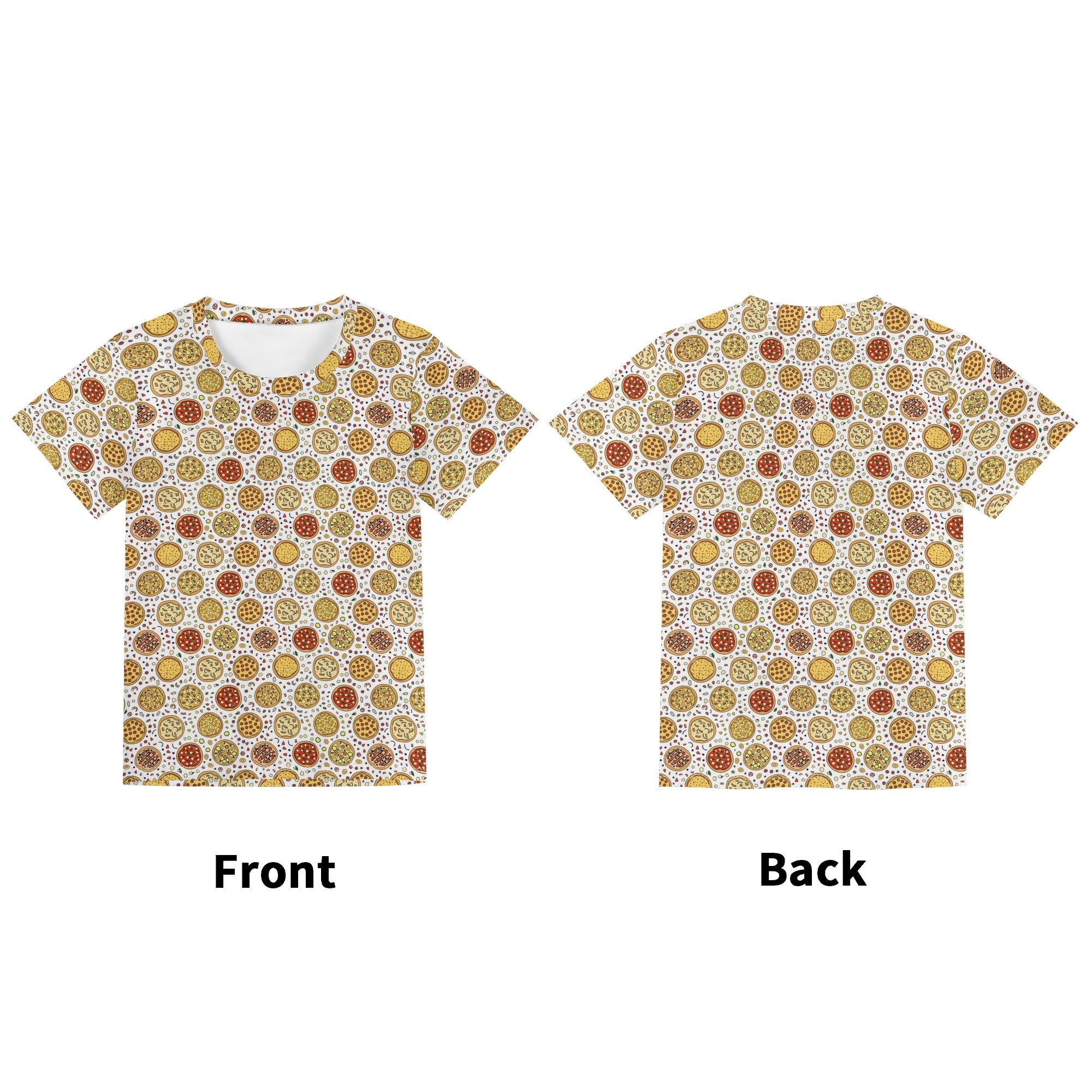 Round Pizzas On White Kids Loose Fit Short Sleeve T-Shirt Kid's Full Print T-shirt Food Printed Offshore