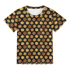 Round Pizzas On Black Kids Loose Fit Short Sleeve T-Shirt Kid's Full Print T-shirt Food Printed Offshore