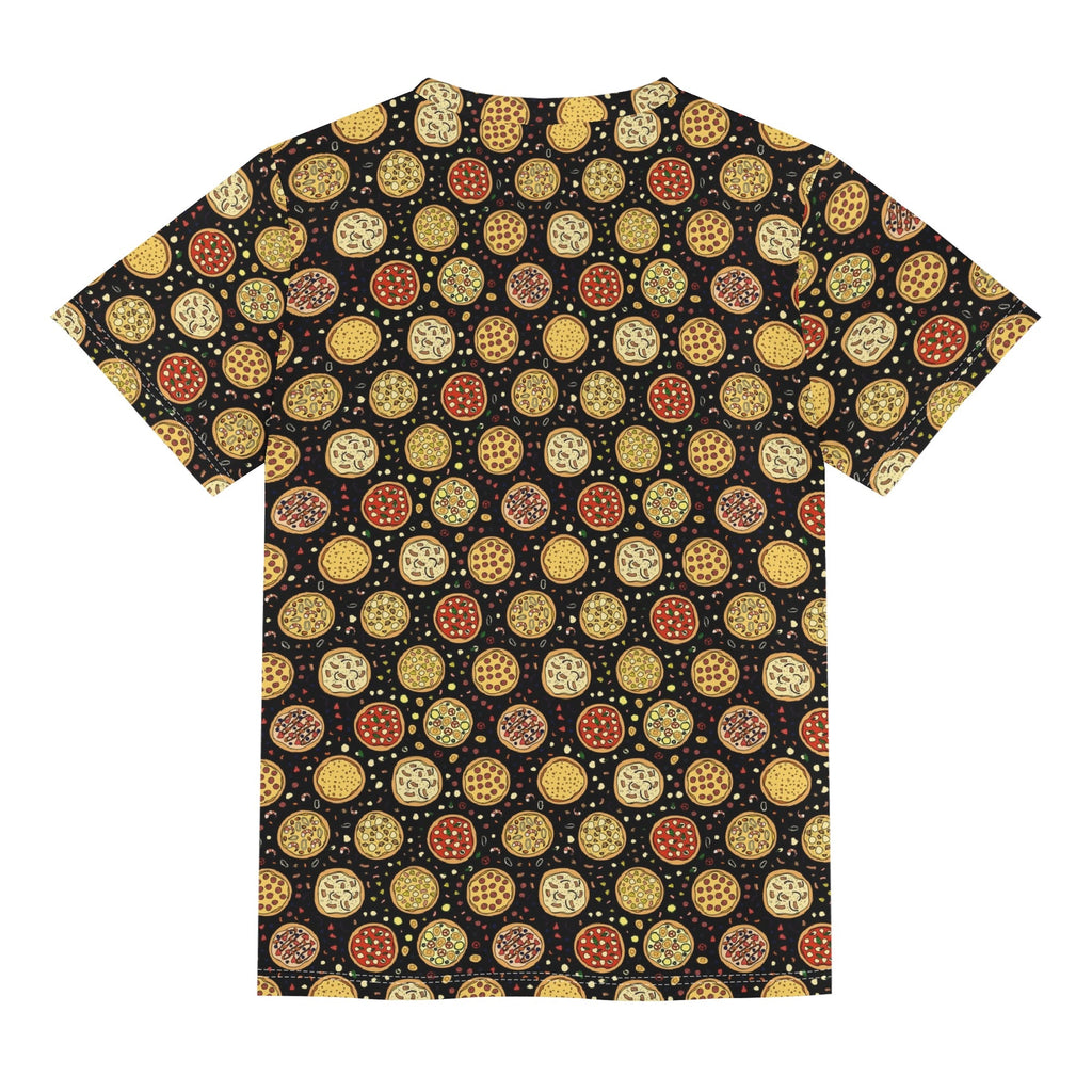 Round Pizzas On Black Kids Loose Fit Short Sleeve T-Shirt Kid's Full Print T-shirt Food Printed Offshore