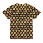 Round Pizzas On Black Kids Loose Fit Short Sleeve T-Shirt Kid's Full Print T-shirt Food Printed Offshore