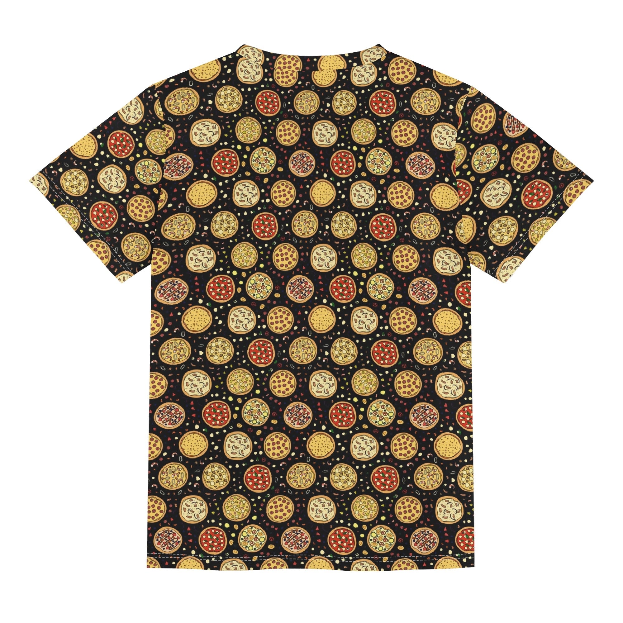 Round Pizzas On Black Kids Loose Fit Short Sleeve T-Shirt Kid's Full Print T-shirt Food Printed Offshore