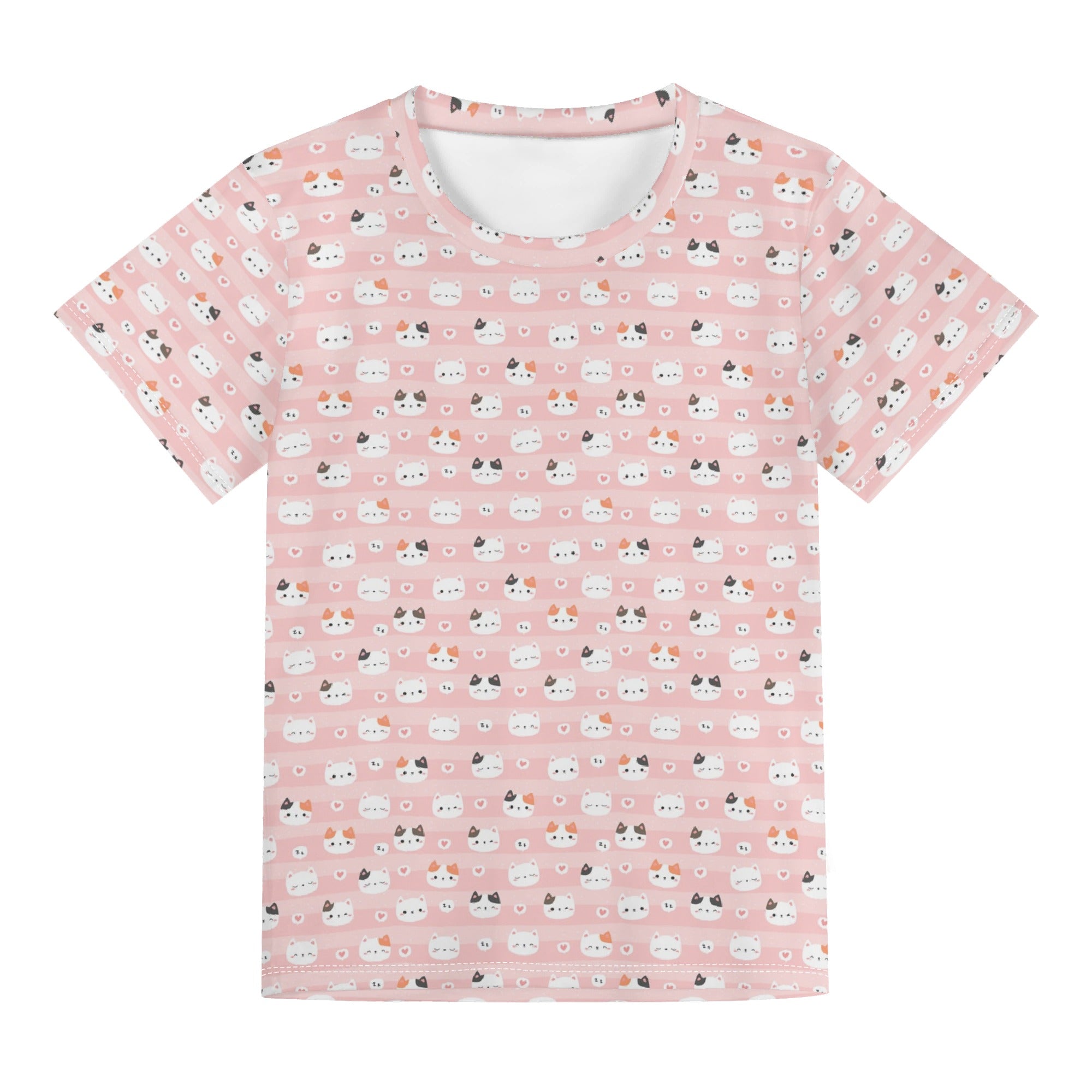 Pink Cats Kids Loose Fit Short Sleeve T-Shirt Kid's Full Print T-shirt animal Printed Offshore
