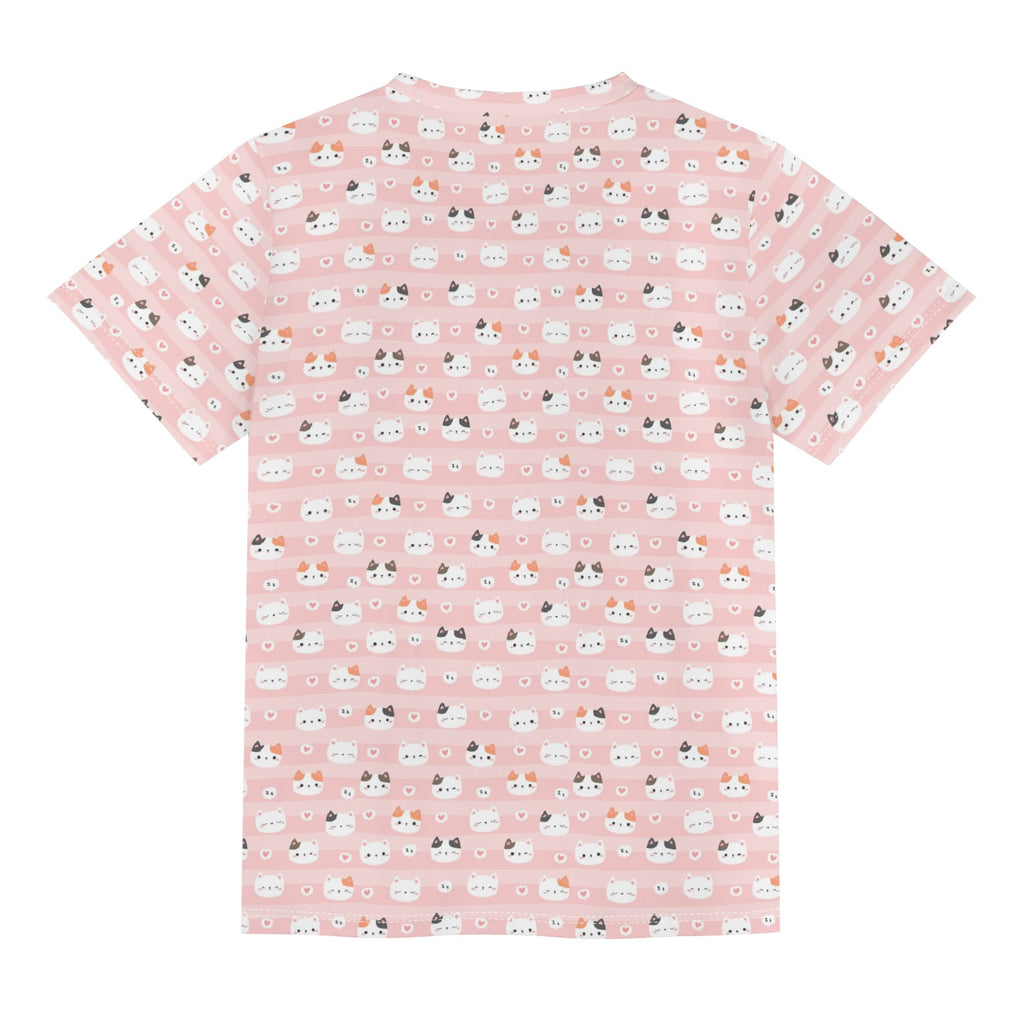 Pink Cats Kids Loose Fit Short Sleeve T-Shirt Kid's Full Print T-shirt animal Printed Offshore