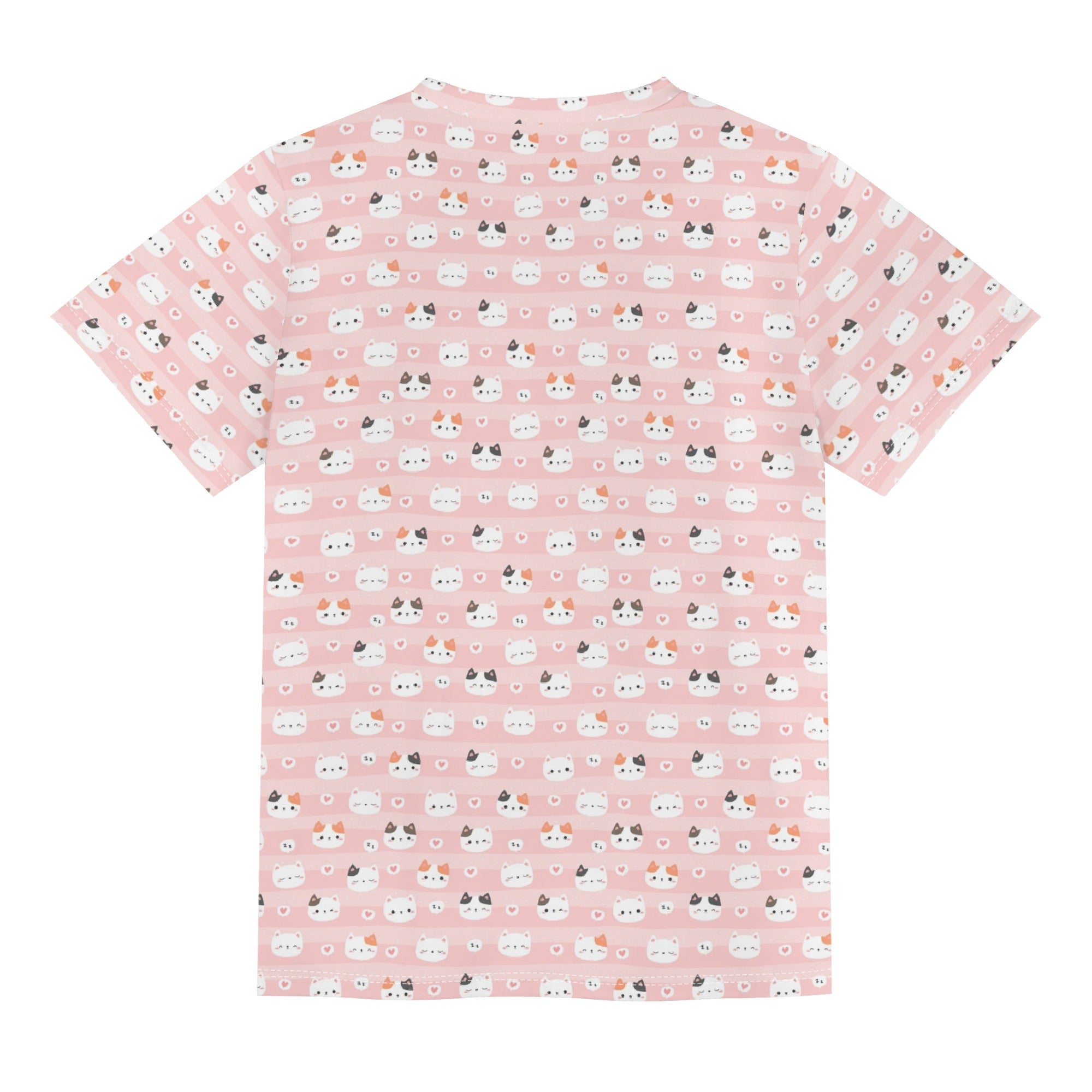 Pink Cats Kids Loose Fit Short Sleeve T-Shirt Kid's Full Print T-shirt animal Printed Offshore