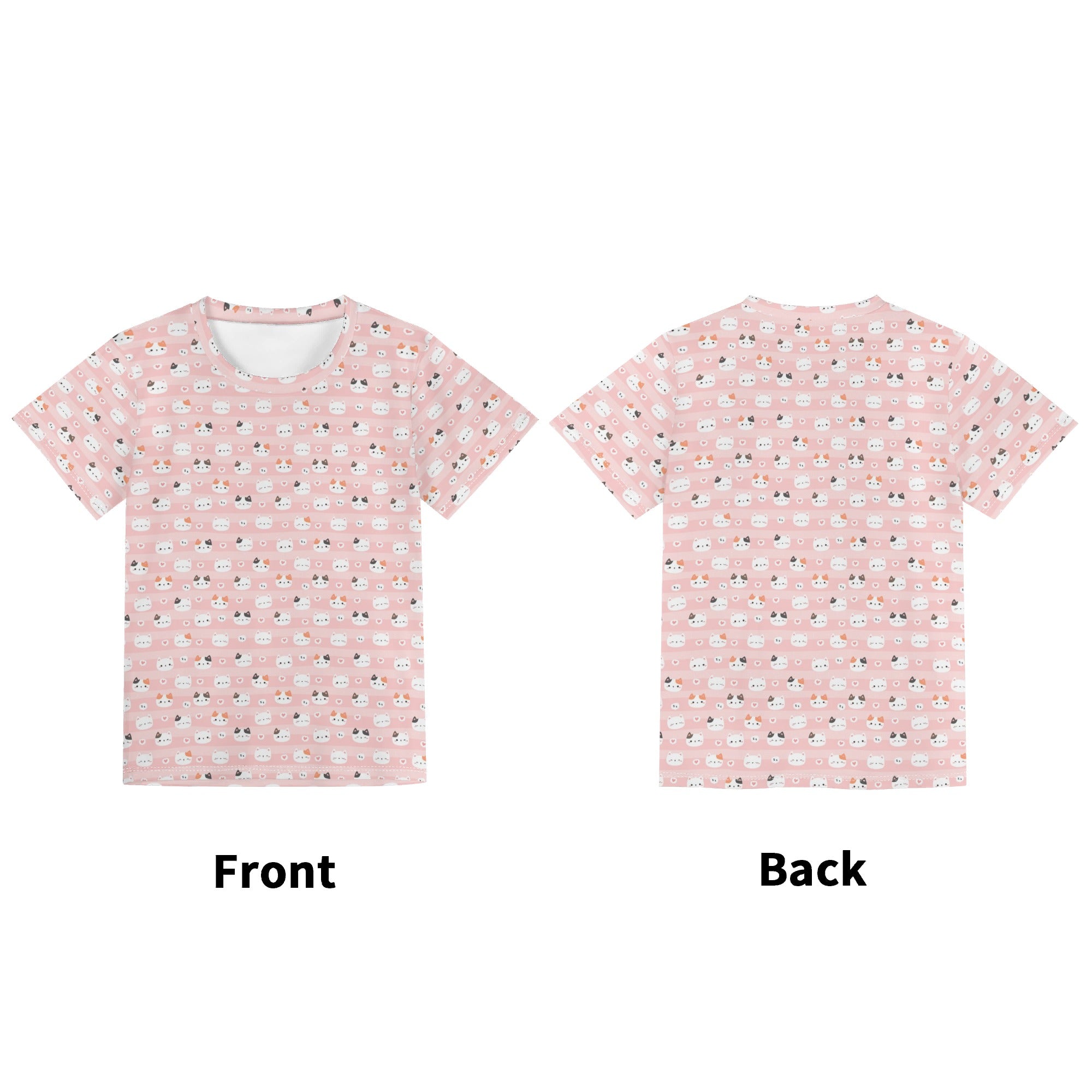 Pink Cats Kids Loose Fit Short Sleeve T-Shirt Kid's Full Print T-shirt animal Printed Offshore