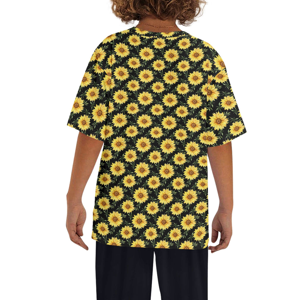 Painted Sunflower Kids Loose Fit Short Sleeve T-Shirt Kid's Full Print T-shirt Plants Printed Offshore