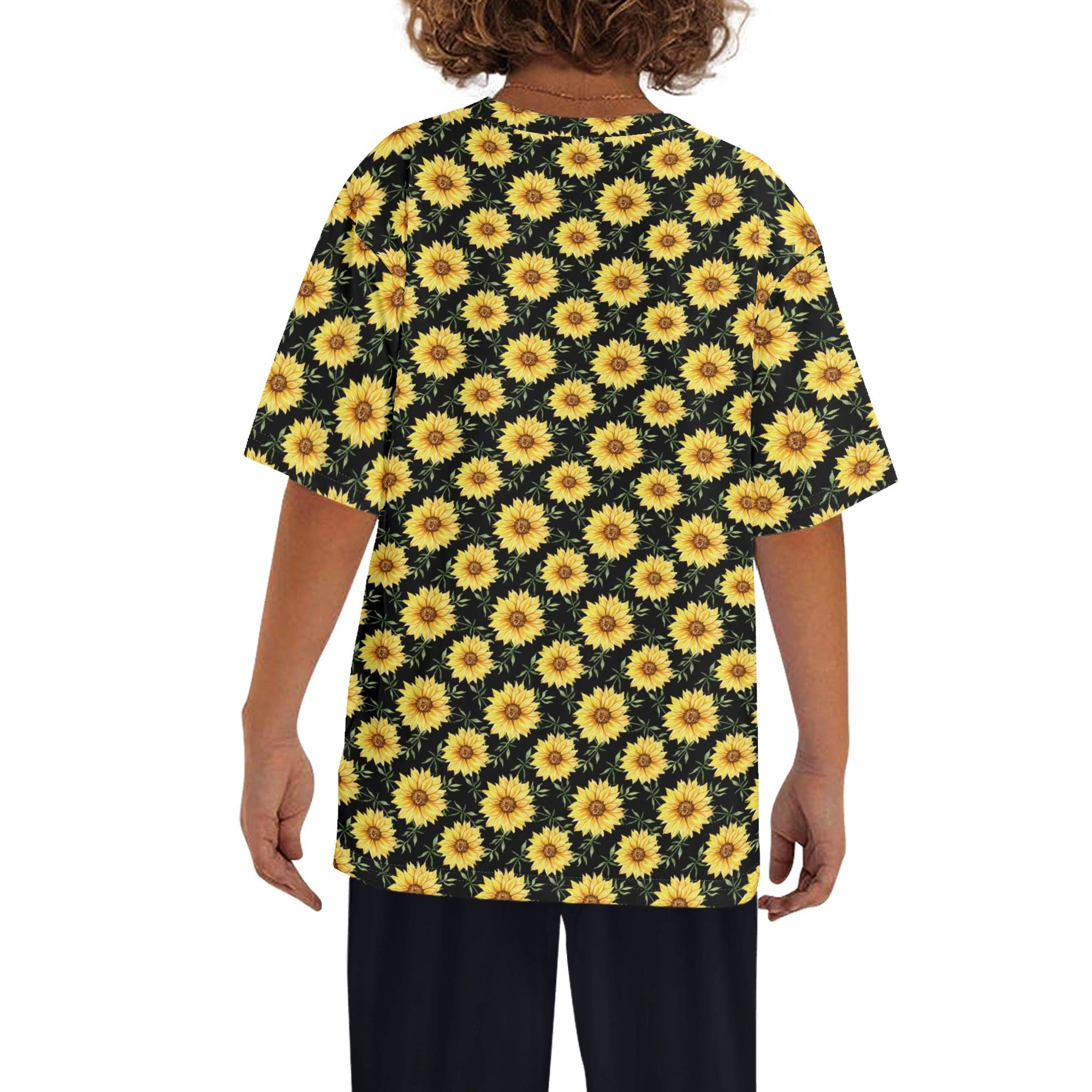 Painted Sunflower Kids Loose Fit Short Sleeve T-Shirt Kid's Full Print T-shirt Plants Printed Offshore