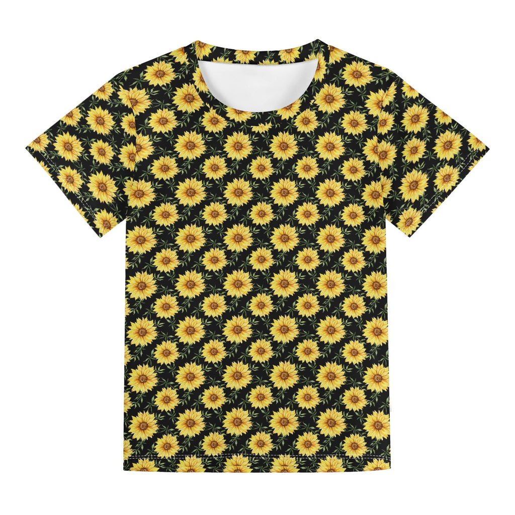 Painted Sunflower Kids Loose Fit Short Sleeve T-Shirt Kid's Full Print T-shirt Plants Printed Offshore