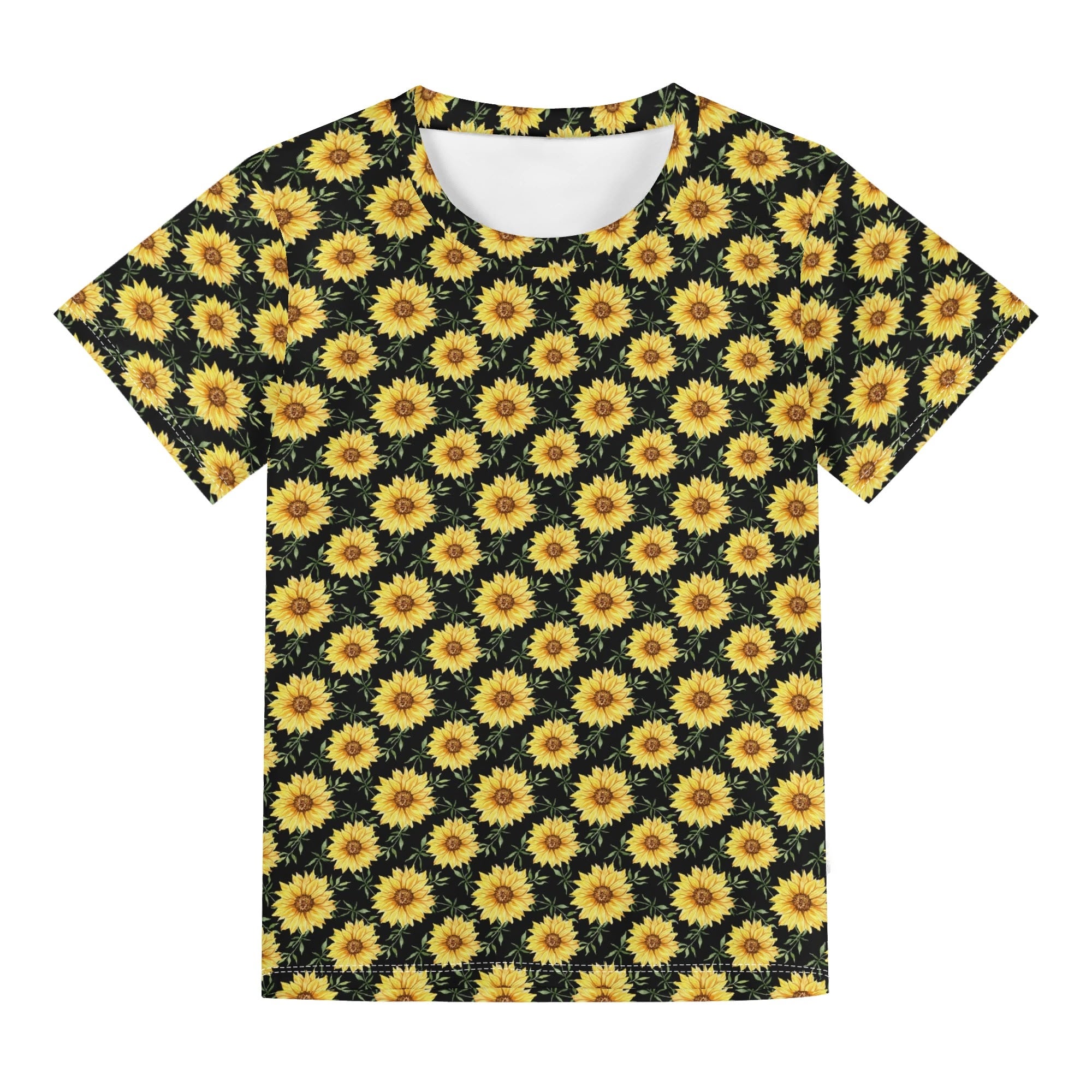 Painted Sunflower Kids Loose Fit Short Sleeve T-Shirt Kid's Full Print T-shirt Plants Printed Offshore