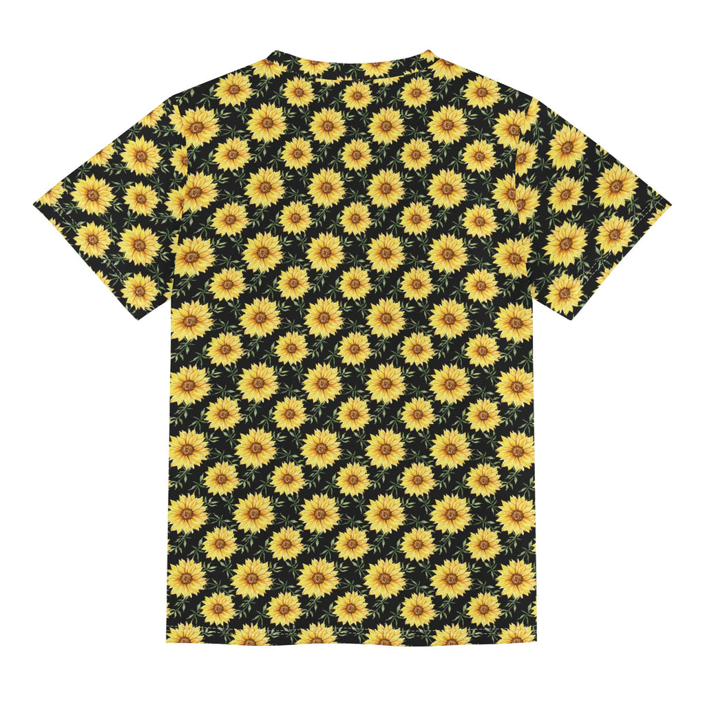 Painted Sunflower Kids Loose Fit Short Sleeve T-Shirt Kid's Full Print T-shirt Plants Printed Offshore