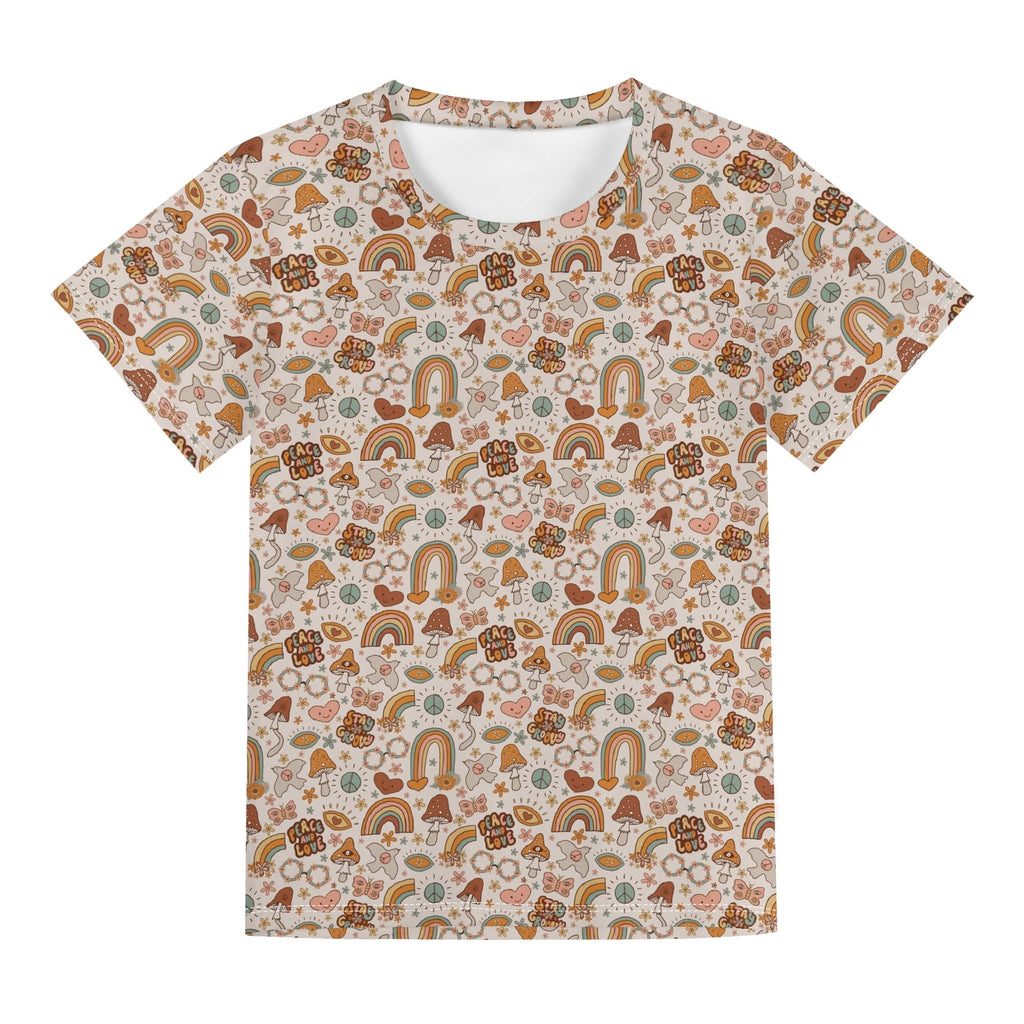 Peace And Love Kids Loose Fit Short Sleeve T-Shirt Kid's Full Print T-shirt Printed Offshore Retro