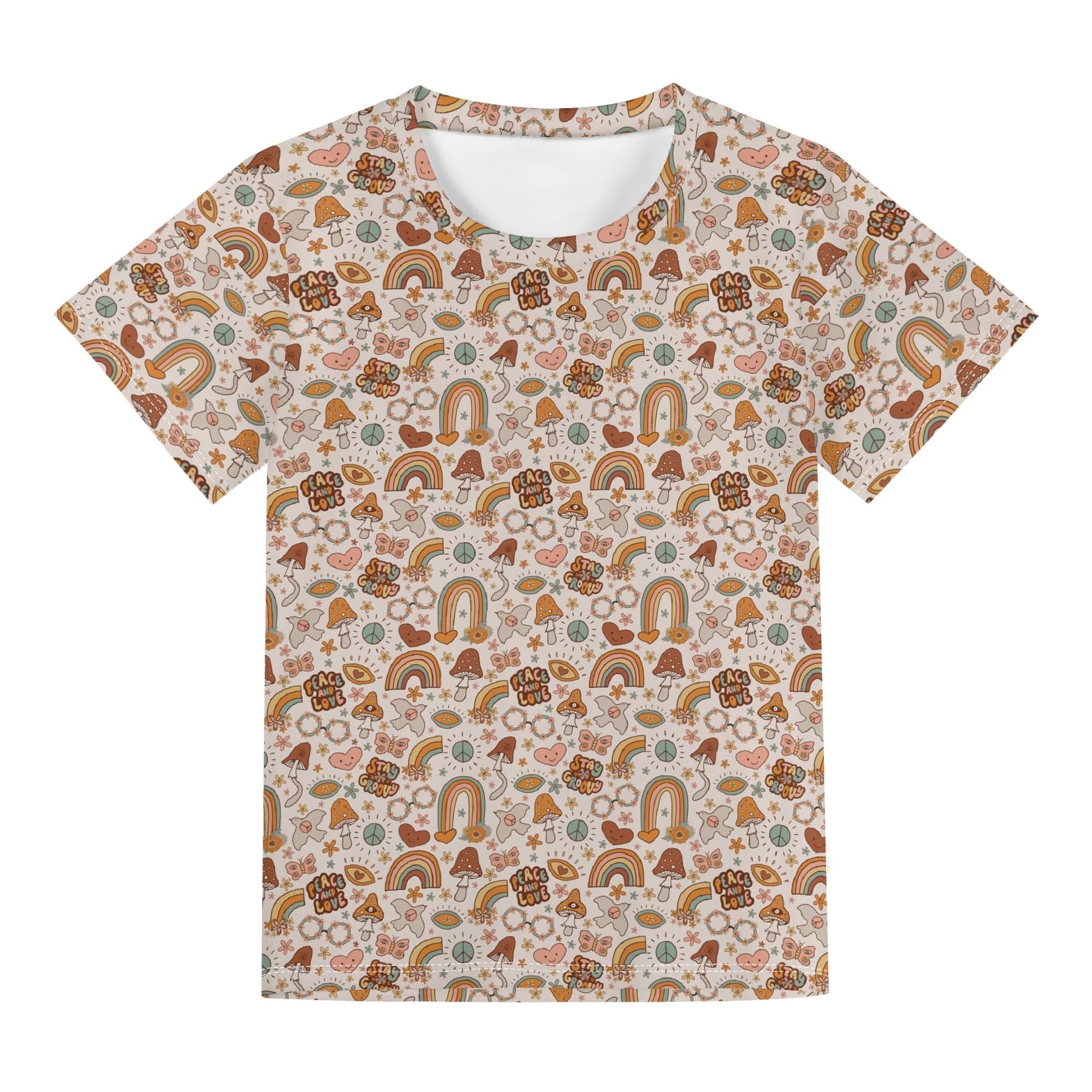 Peace And Love Kids Loose Fit Short Sleeve T-Shirt Kid's Full Print T-shirt Printed Offshore Retro