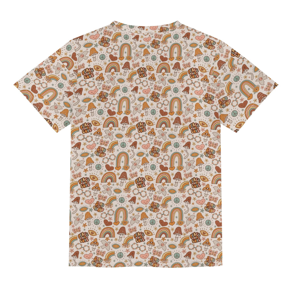 Peace And Love Kids Loose Fit Short Sleeve T-Shirt Kid's Full Print T-shirt Printed Offshore Retro