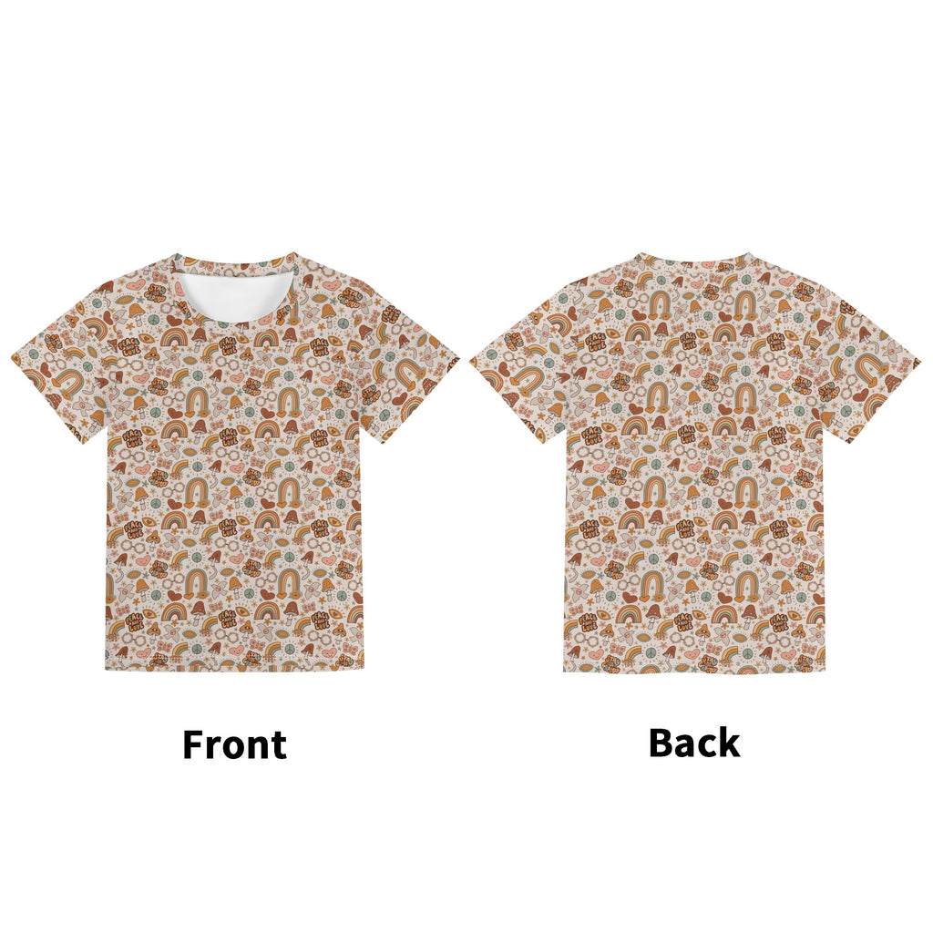Peace And Love Kids Loose Fit Short Sleeve T-Shirt Kid's Full Print T-shirt Printed Offshore Retro