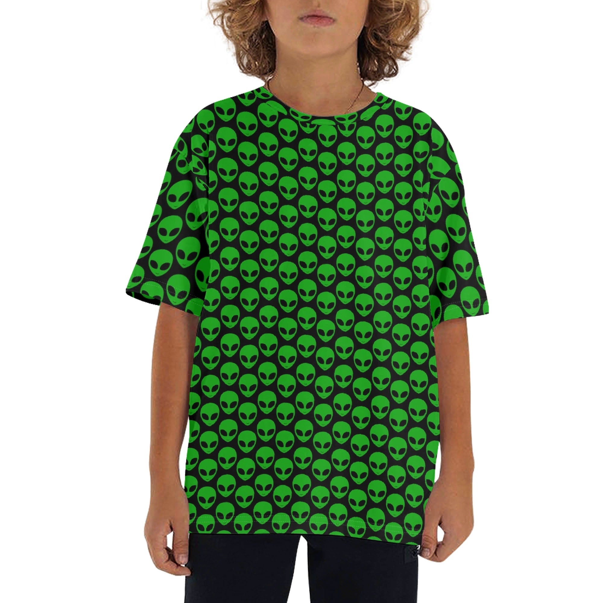 Aliens Kids Loose Fit Short Sleeve T-Shirt XL Kid's Full Print T-shirt Printed Offshore Sci Fi
