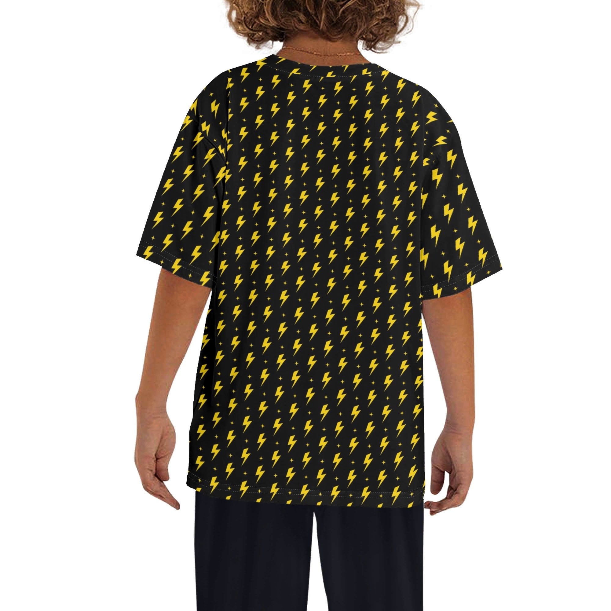 Yellow Lightning Kids Loose Fit Short Sleeve T-Shirt Kid's Full Print T-shirt comic Printed Offshore