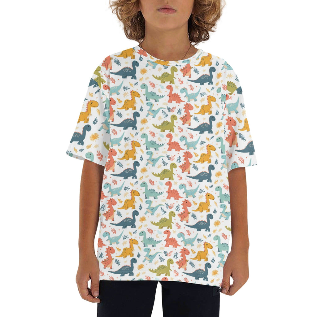 Cute Colourful Dinosaurs Kids Loose Fit Short Sleeve T-Shirt XL Kid's Full Print T-shirt animal Printed Offshore