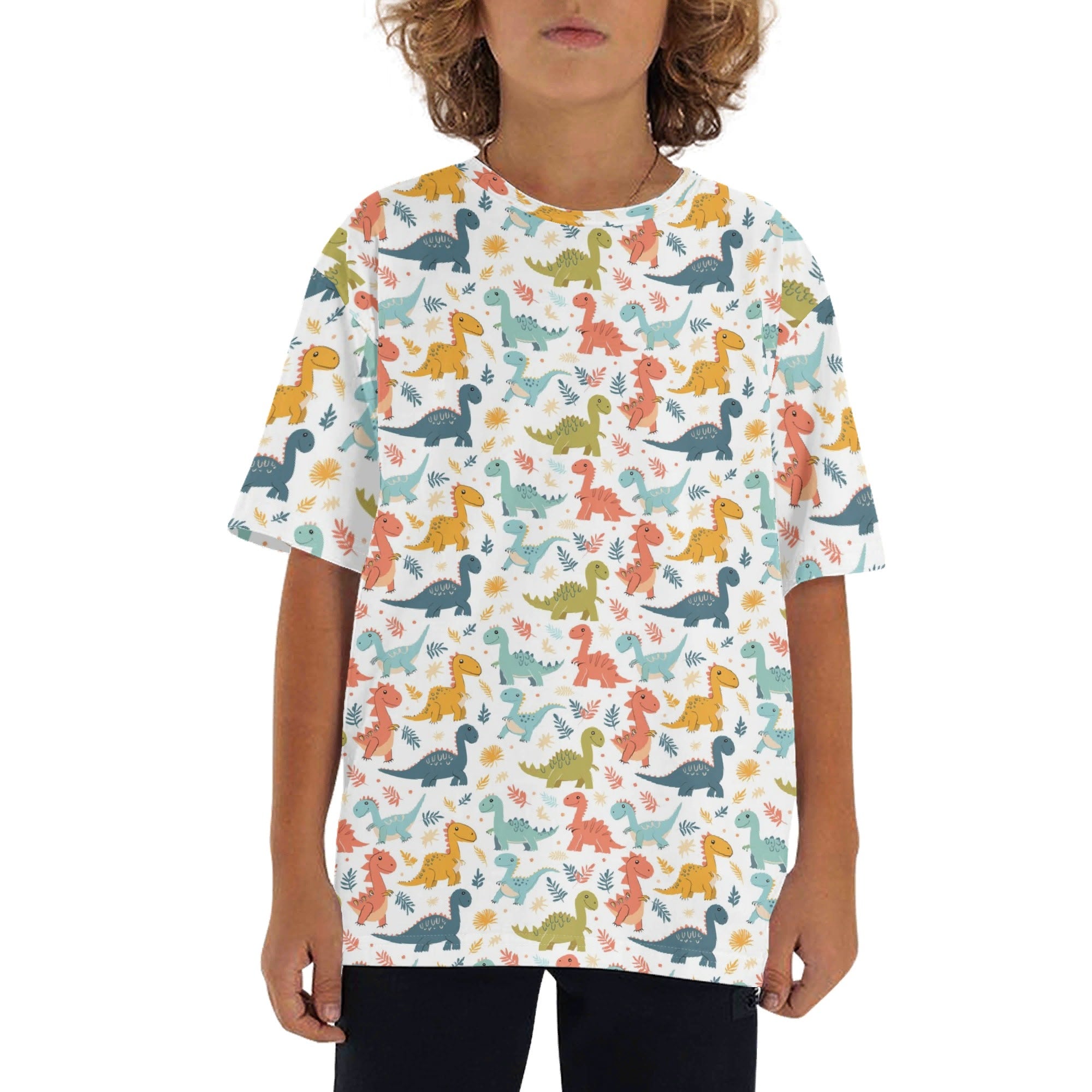 Cute Colourful Dinosaurs Kids Loose Fit Short Sleeve T-Shirt XL Kid's Full Print T-shirt animal Printed Offshore